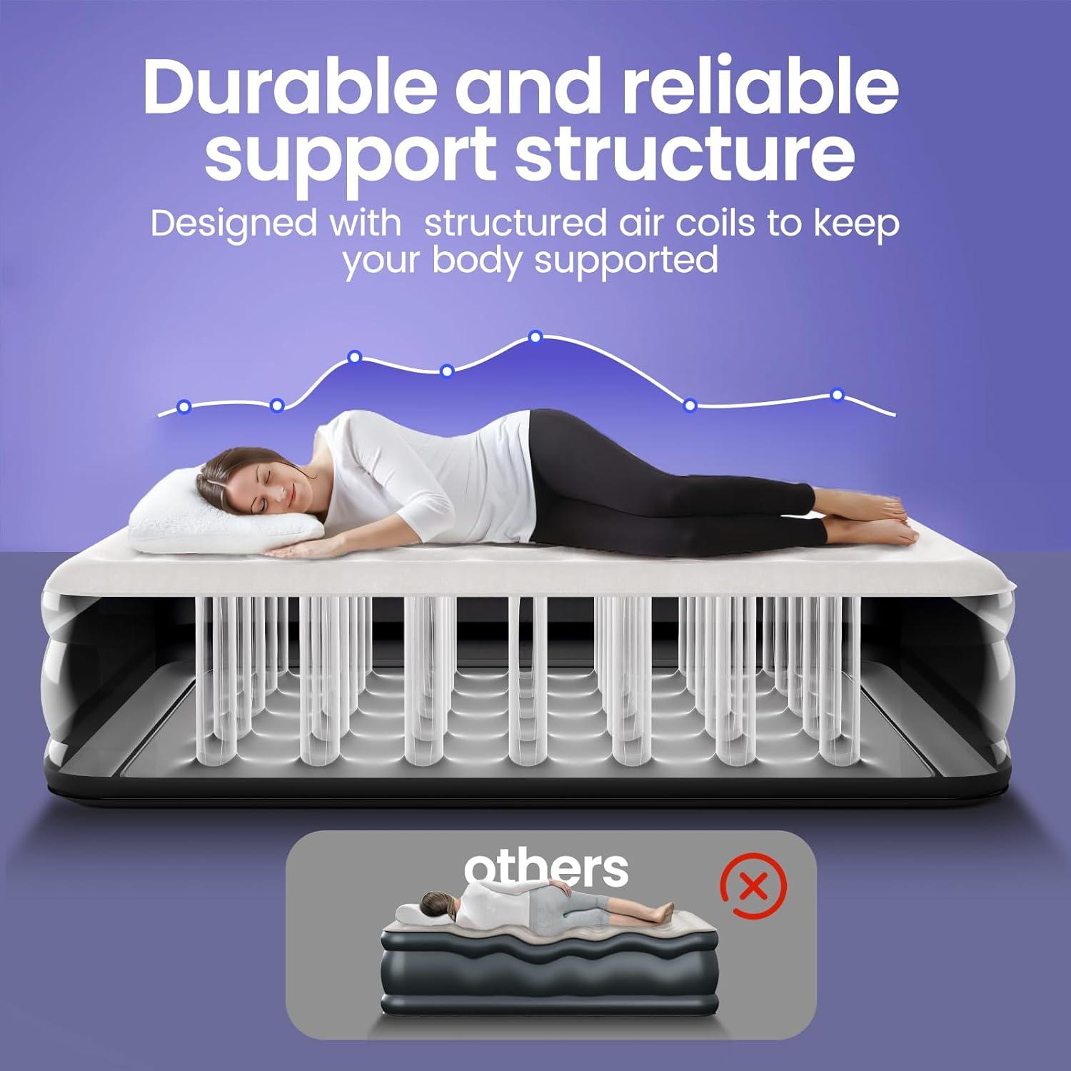 OhGeni Queen Raised Black PVC Air Mattress with Pump