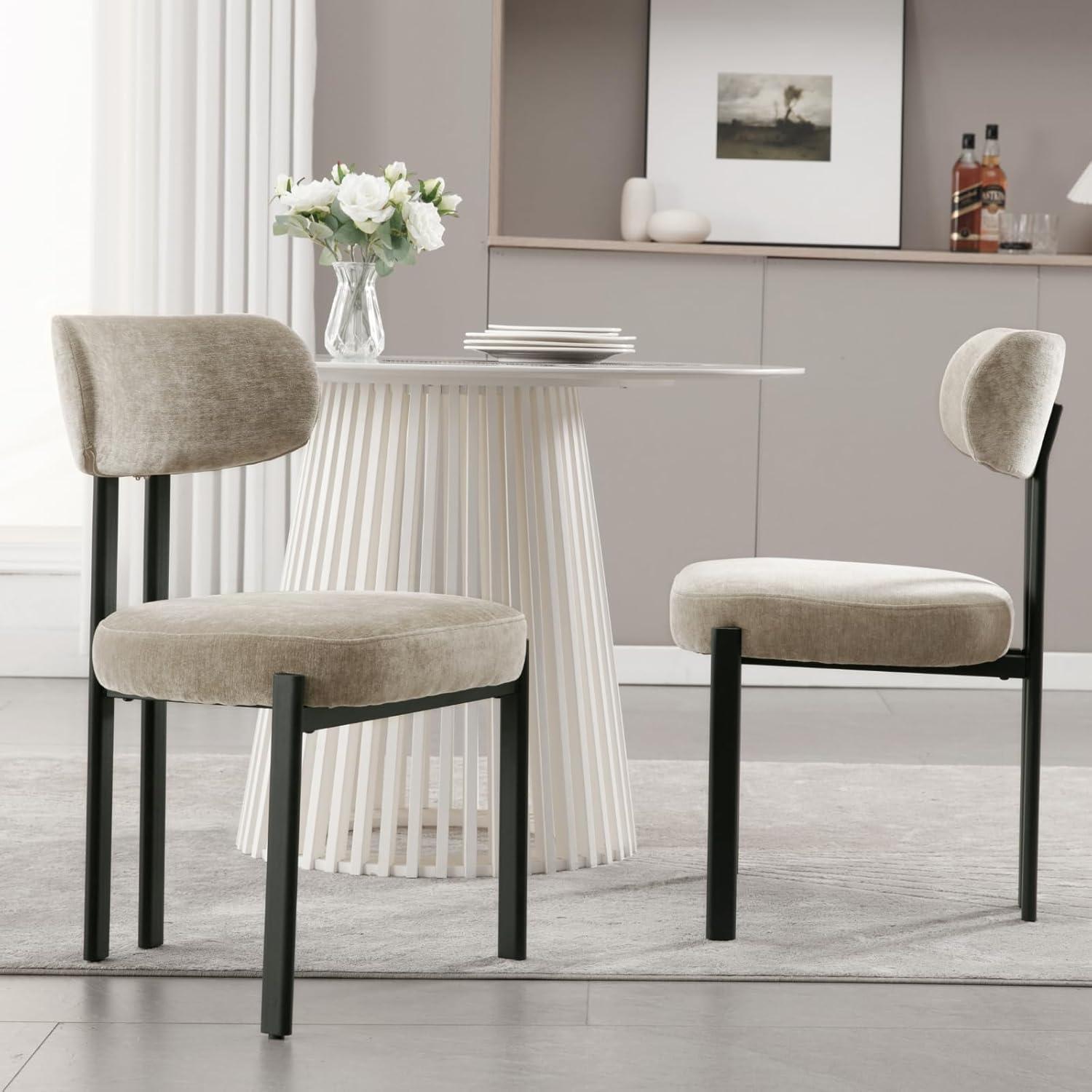 CONCETTA Dining Chairs Set of 4, Kitchen Chairs with Curved Backrest & Metal Legs, Mid Century Modern Round Dining Room Chairs for Vanity, Living Room,Beige