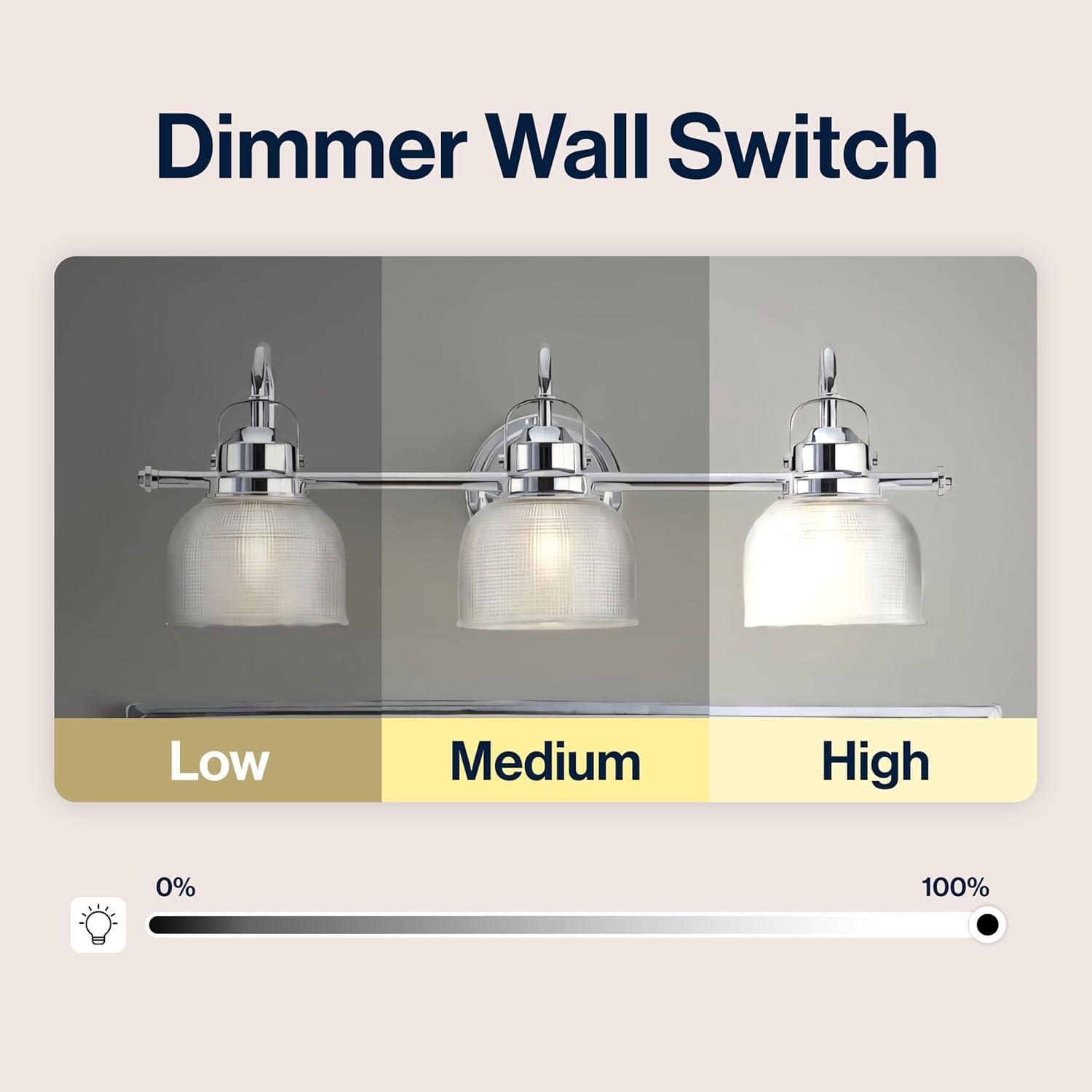 RADIANCE Goods Industrial-Style 3 Light Chrome Finish Bath Vanity Wall Fixture Clear Prismatic Glass 25" Wide