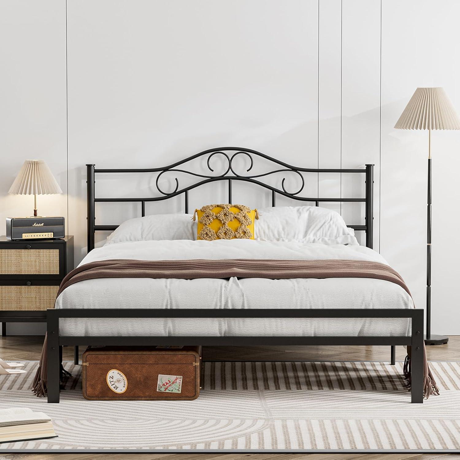 Red Barrel Studio® Anary Metal Headboard, Adjustable Height, Steel Curved Headboard , Farmhouse Scrollwork Design