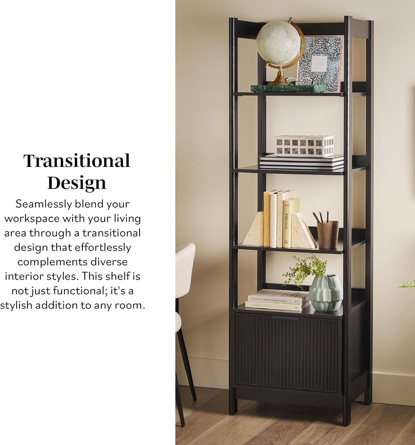 Thore Transitional Narrow Bookshelf with Drawer on Bottom