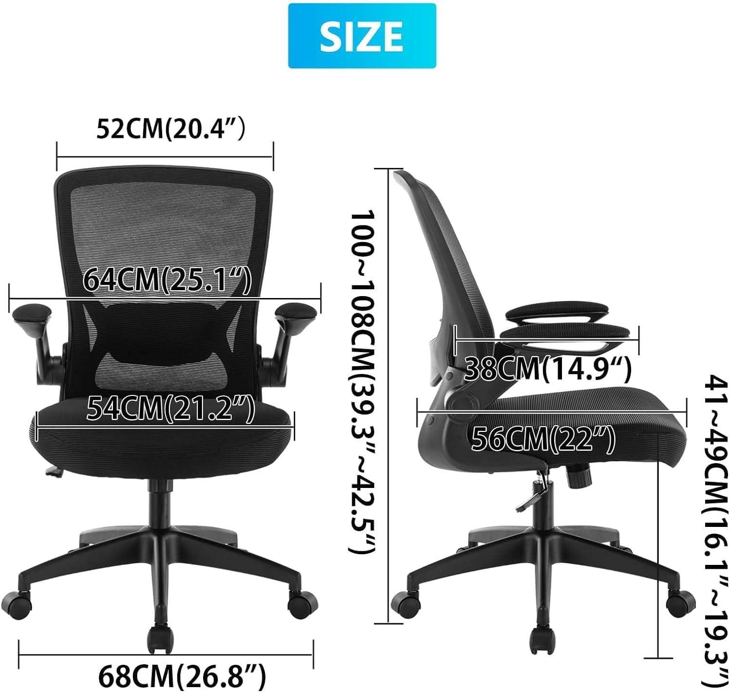 Ergonomic Office Chair, KERDOM Breathable Mesh Desk Chair, Lumbar Support Computer Chair with Wheels and Flip-up Arms, Swivel Task Chair, Adjustable Height Home Gaming Chair (Black)Ergonomic Office Chair, KERDOM Breathable Mesh Desk Chair, Lumbar Support Computer Chair with Wheels and Flip-up Arms, Swivel Task Chair, Adjustable Height Home Gaming Chair (Black)
