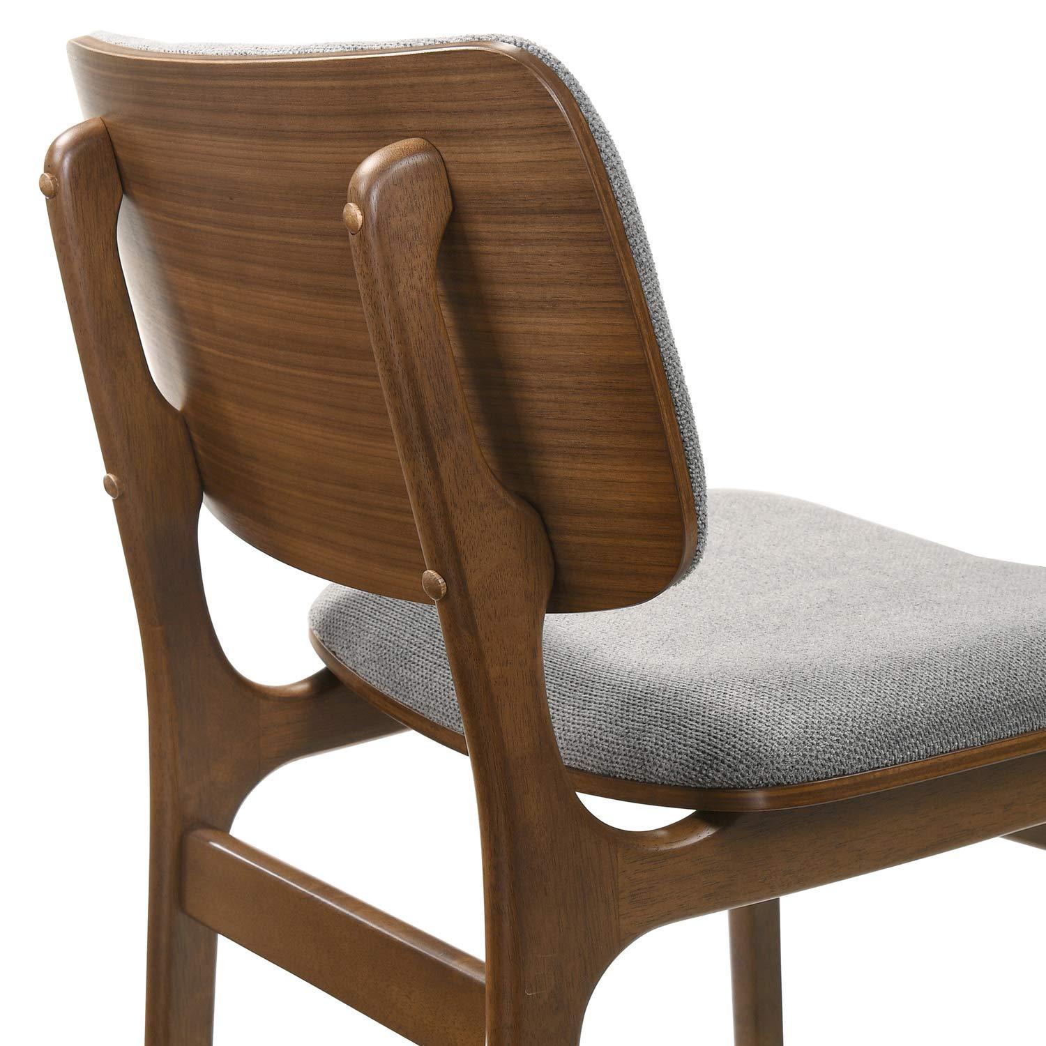Set of 2 Lima Upholstered Wood Dining Chairs Walnut - Armen Living: Mid-Century Modern, Rubberwood Frame, Gray Polyester