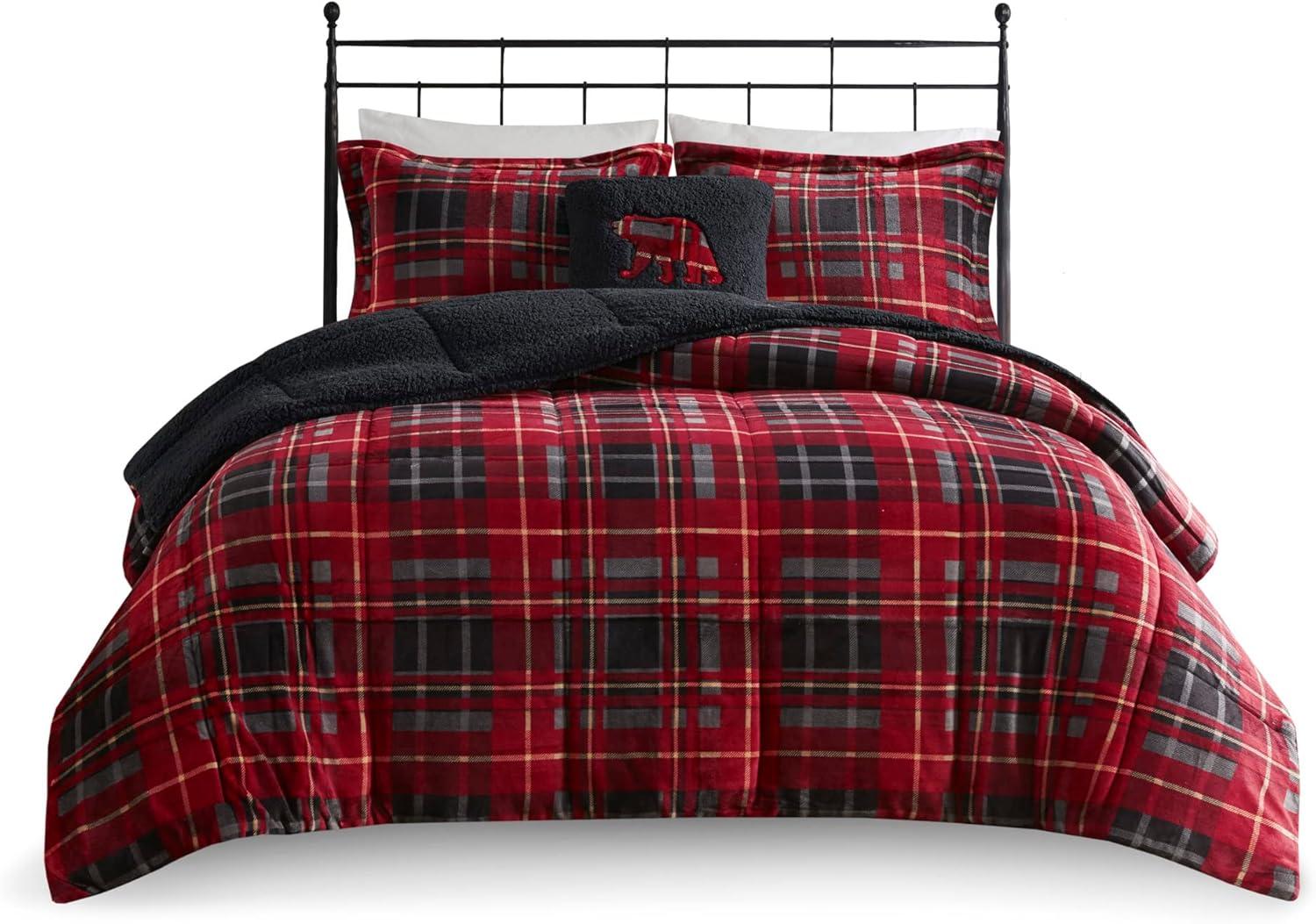 Full Red Plaid Down Alternative Bedspread Set