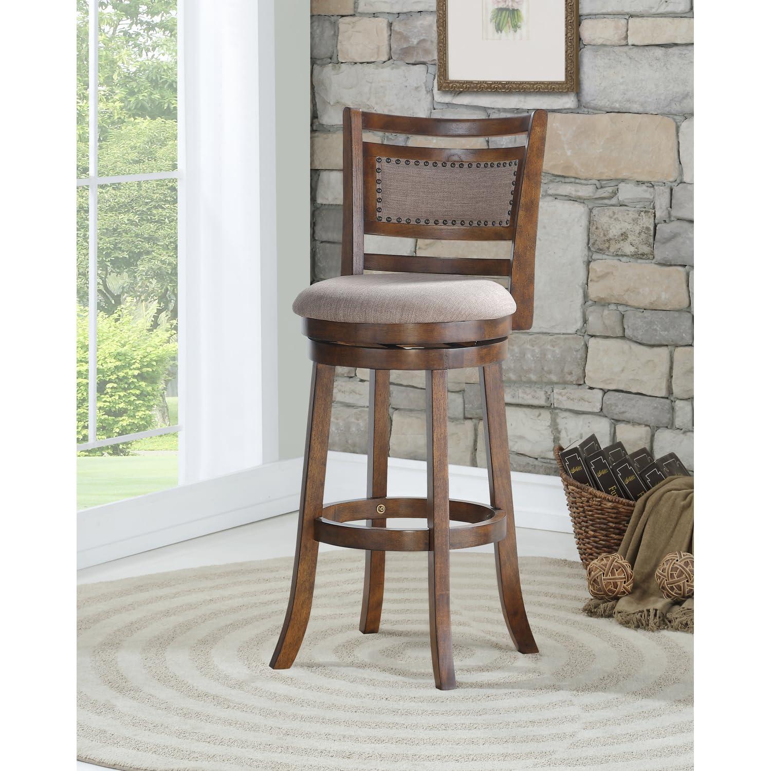 New Classic Furniture, Aberdeen Brown Solid Wood Swivel Bar Stool (Set of 2), Brown