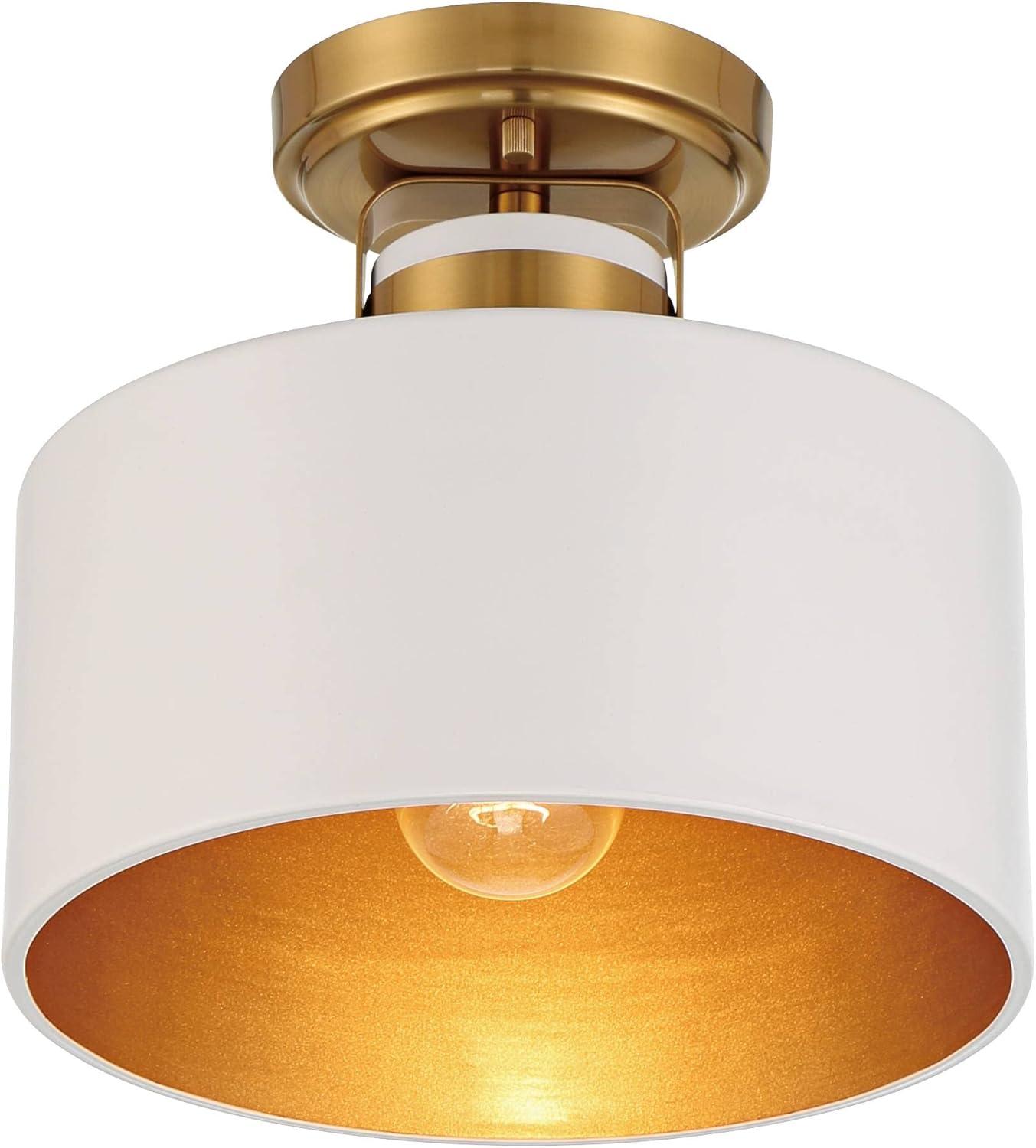 Possini Euro Design Courtney Modern Ceiling Light Semi Flush Mount Fixture 10" Wide Soft Gold Metal White Drum Shade for Bedroom Kitchen Living Room