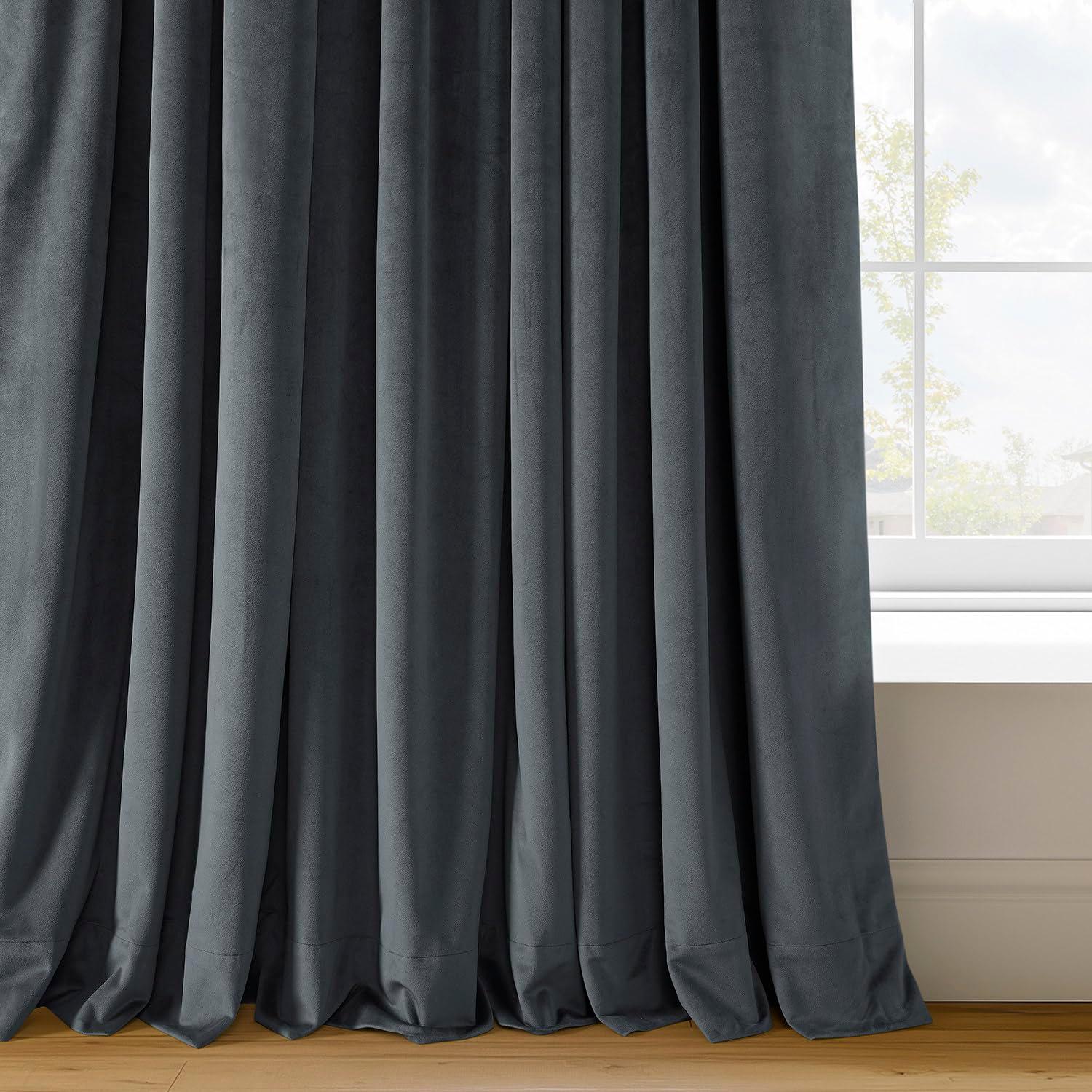 Half Price Drapes Signature Blue Grey Velvet Blackout Curtains For Bedroom(1 Panel), 50WX 96L