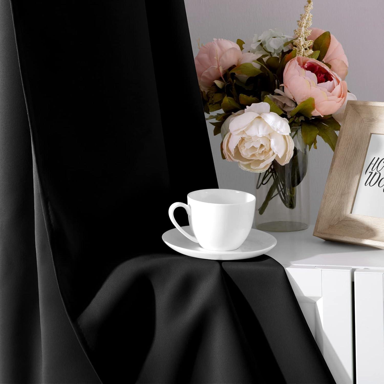 Coodeto Short Blackout Curtains Black, Set of 2, W52 x L63 - Blackout Curtains for Kitchen and Kids Bedroom