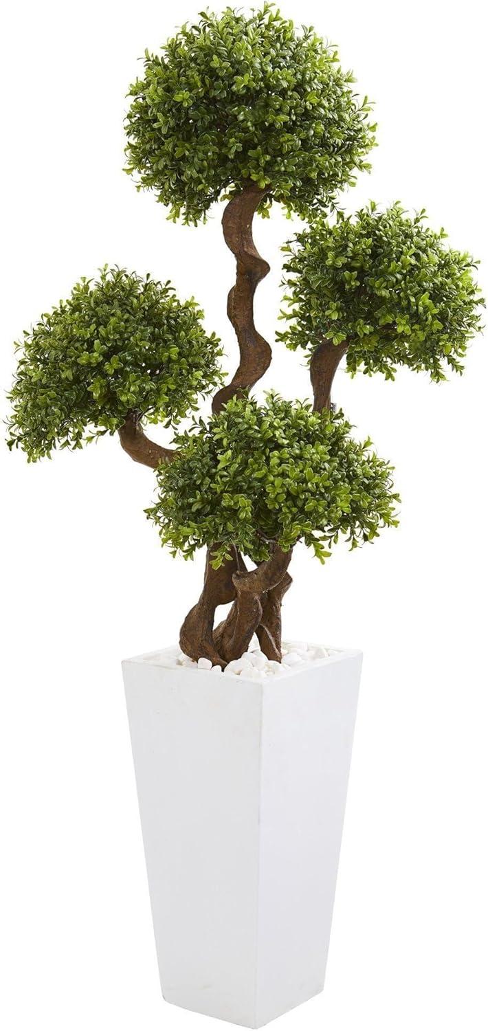 Nearly Natural 55-in Four Ball Boxwood Artificial Topiary Tree in Tall White Planter