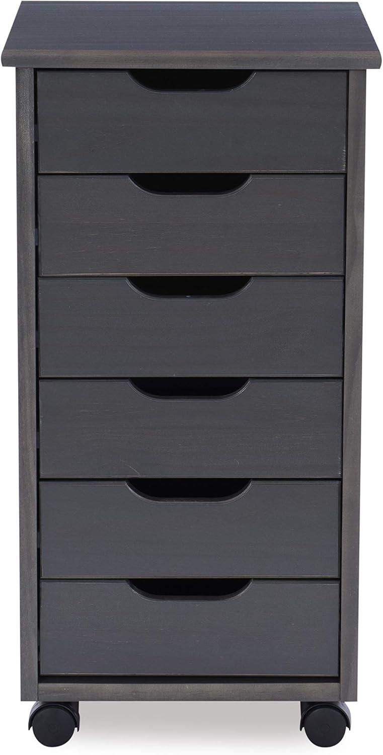 Corinne Grey Six Drawer Rolling Storage Cart