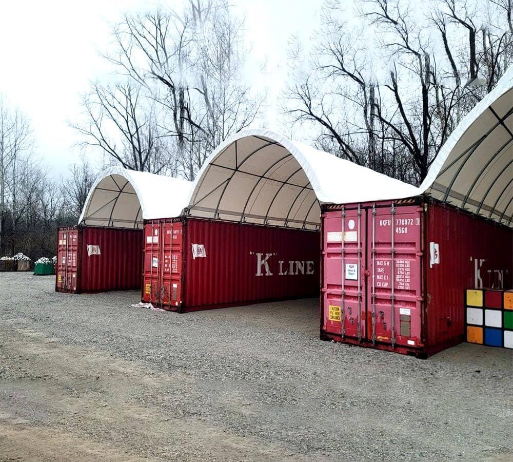 Shipping Container Canopy Shelter Kit - 20'(L) x 20'(W) 21 Oz 610 GSM PVC White Cover Storage Container Roof with Back End Wall - Snow, UV and Weather-Resistant
