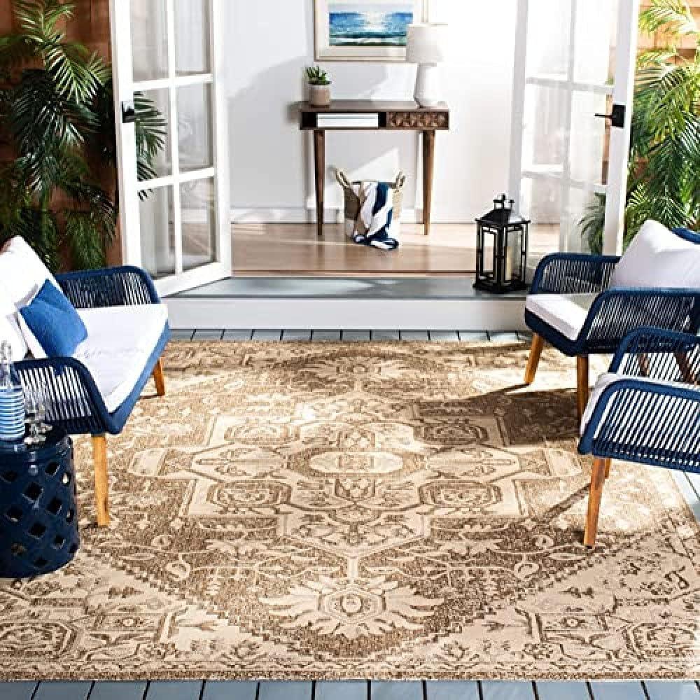 Beach House BHS138 Power Loomed Indoor/Outdoor Area Rug - Cream/Beige - 6'7"x6'7" - Safavieh
