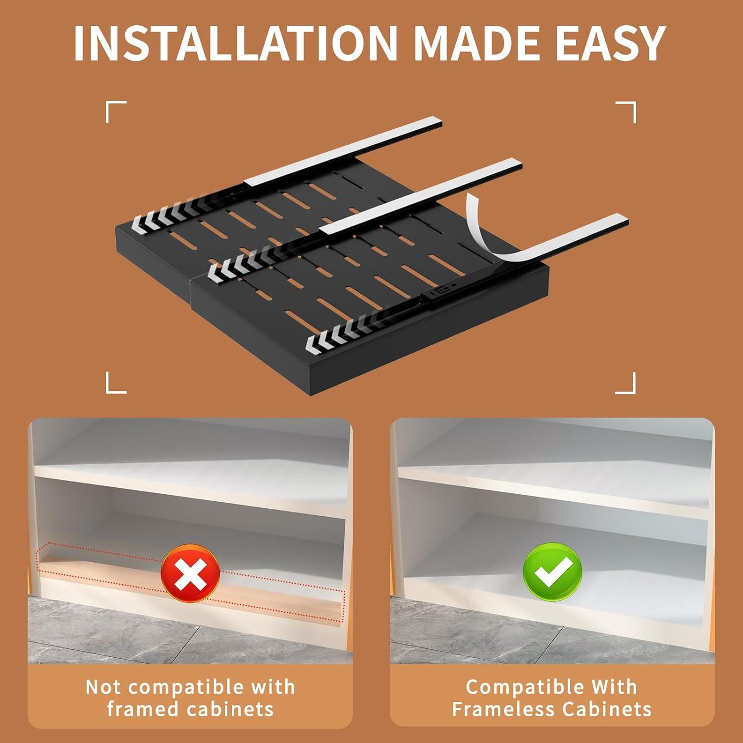 Pull Out Cabinet Organizer 2 pack,Expandable (12.6"-20.4") Pull Out Drawers for Cabinets, Slide Out Cabinet Organizers with Adhesive Nano Film for Kitchen Cabinet Organization