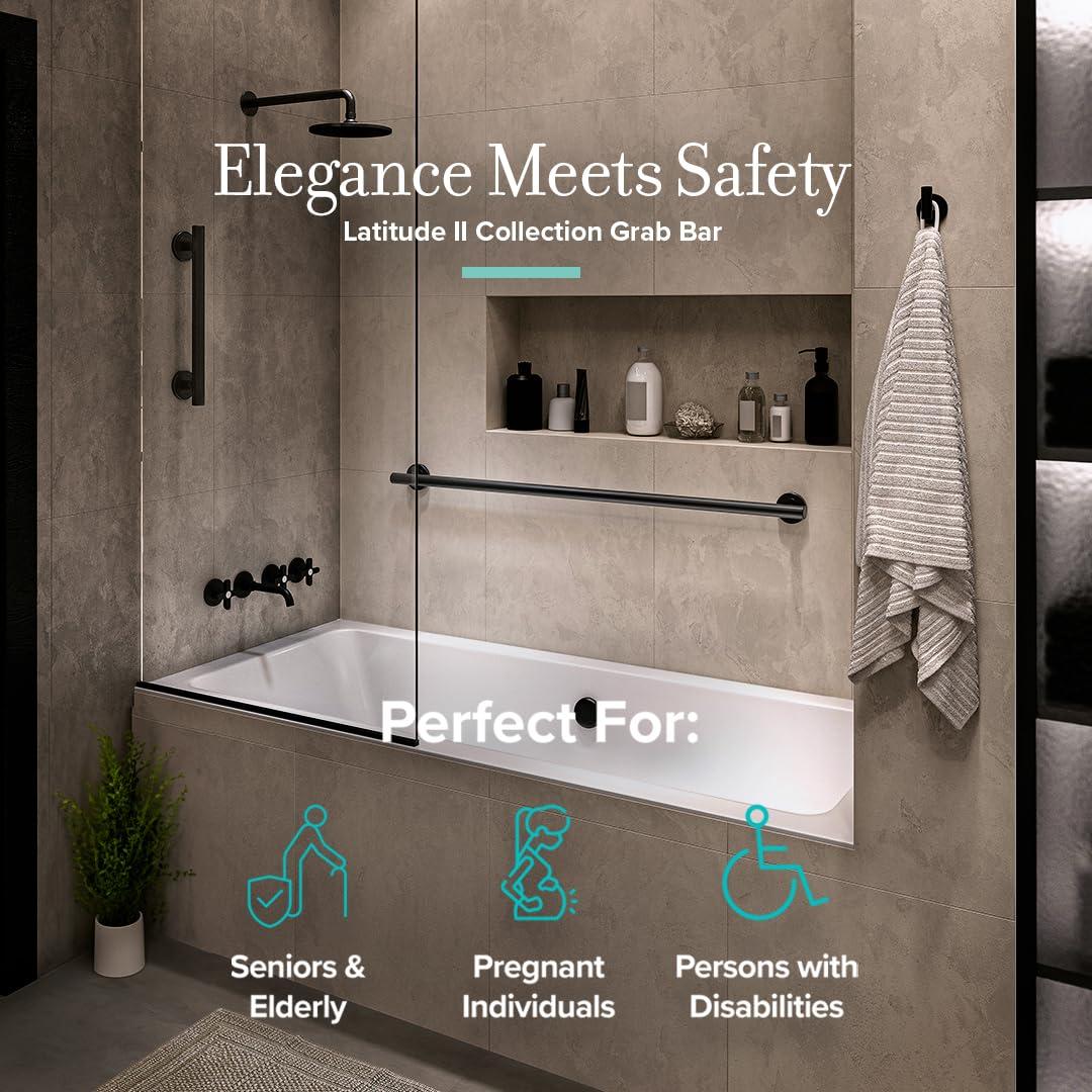 Latitude II Stainless Steel Wall Mount Grab Bar | ADA Compliant Safety Bar For Bathroom