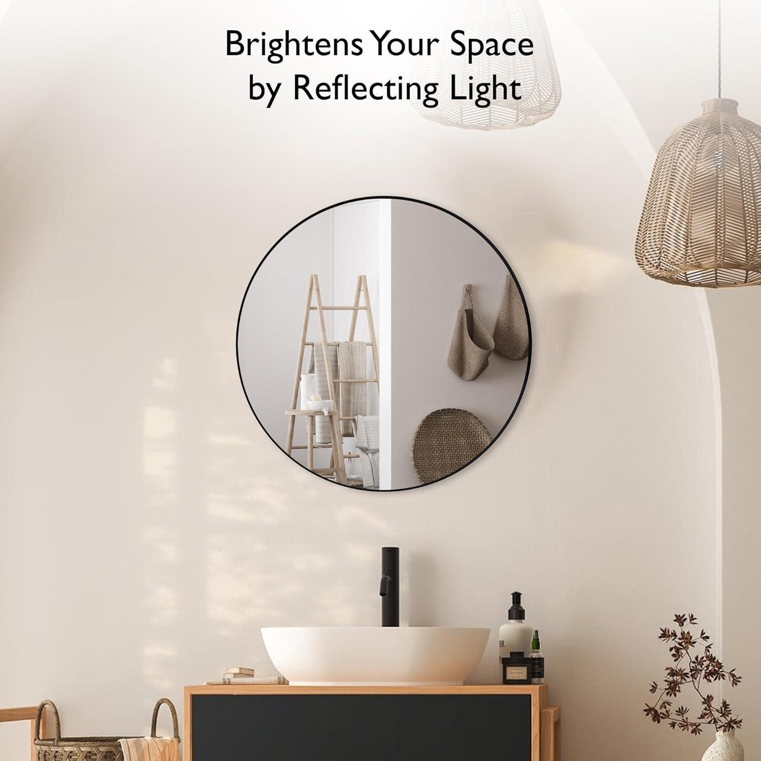 23.5 in. W x 23.5 in. H Metal Framed Flushmount Round Decorative Accent Bathroom Vanity Mirror with Black Frame