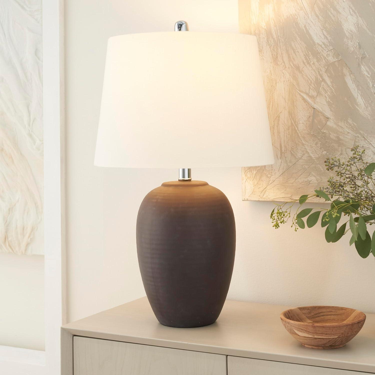 23" Egglplant Purple Unglazed Ceramic Urn Table Lamp - Nourison