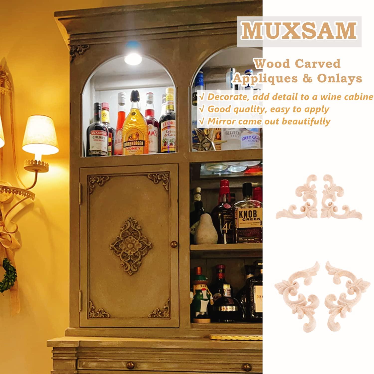 2pcs Wooden Onlay Applique Unpainted Carving Applique Cabinet Dresser Closet Applique