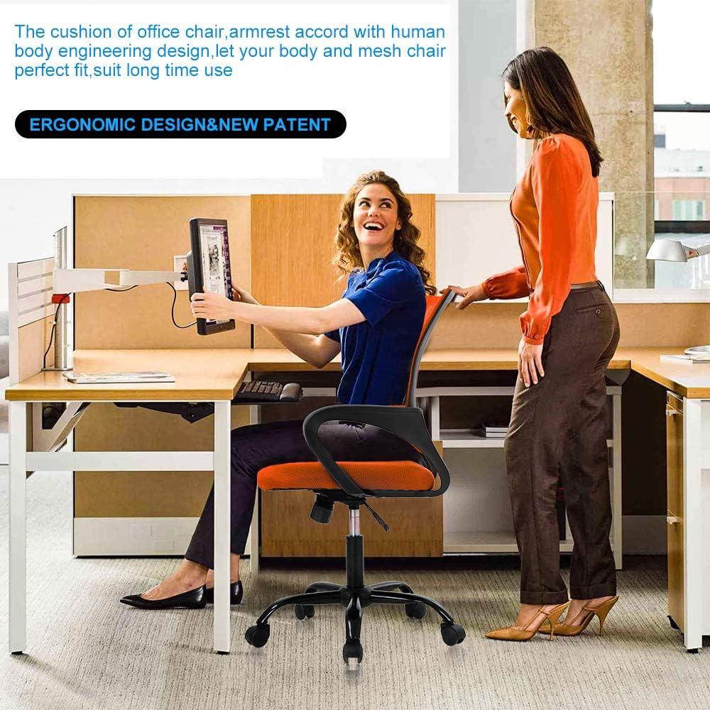 FDW Home Office Chair Mesh Computer Chair with Lumbar Support Armrest Adjustable Mid Back Task Chair for Women Adults, Orange