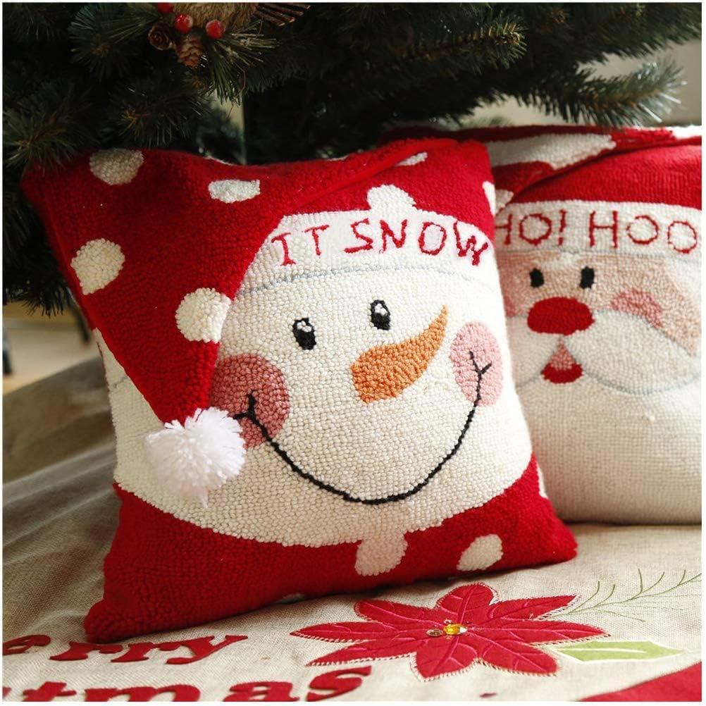 13.75" Red and White Unique Hooked 3D Snowman Pillow