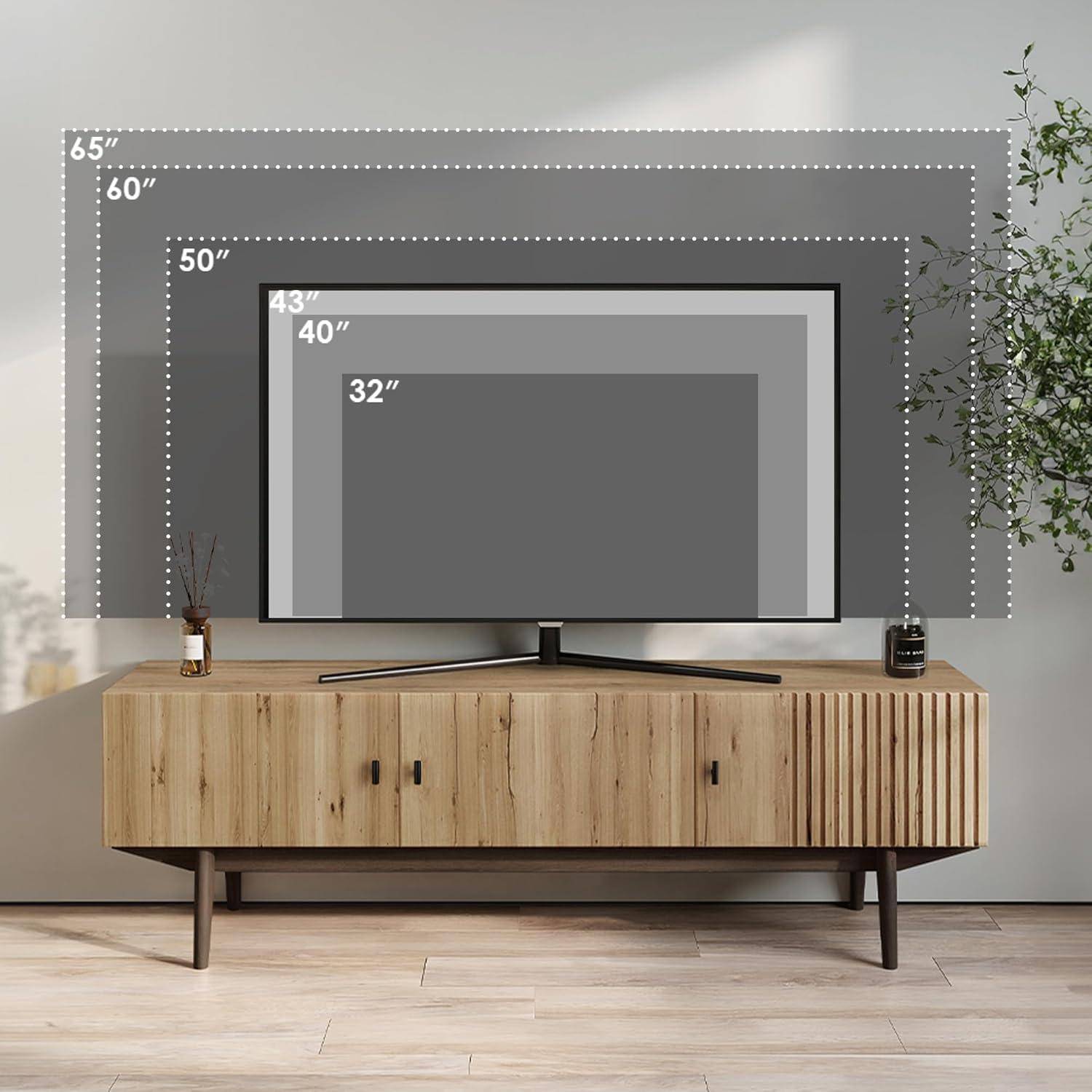 Living Skog  Chelsea Brown TV Stand Fits for TV's up to 65 in. with Slatted Design and Wood Legs light brown Matte Laminate