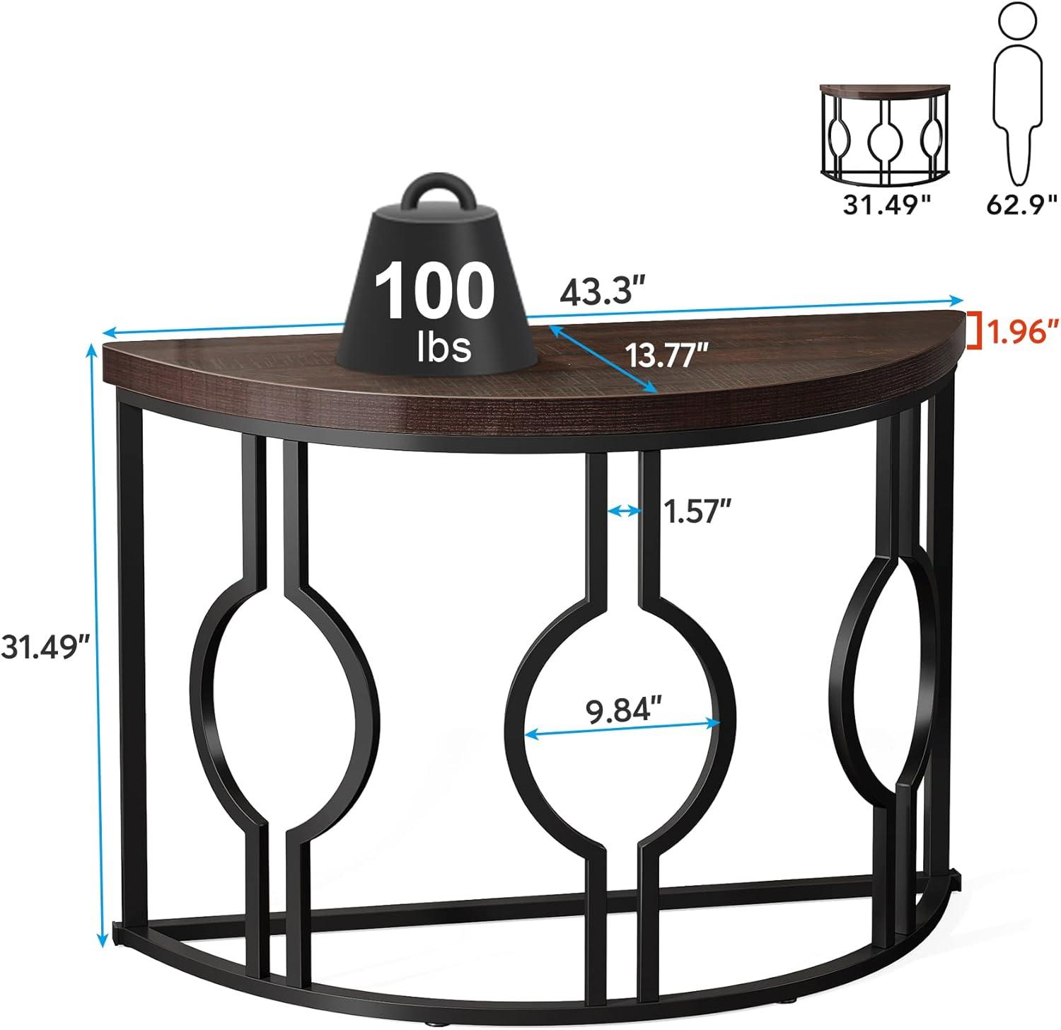 Rustic Brown and Black Demilune Wood and Metal Console Table