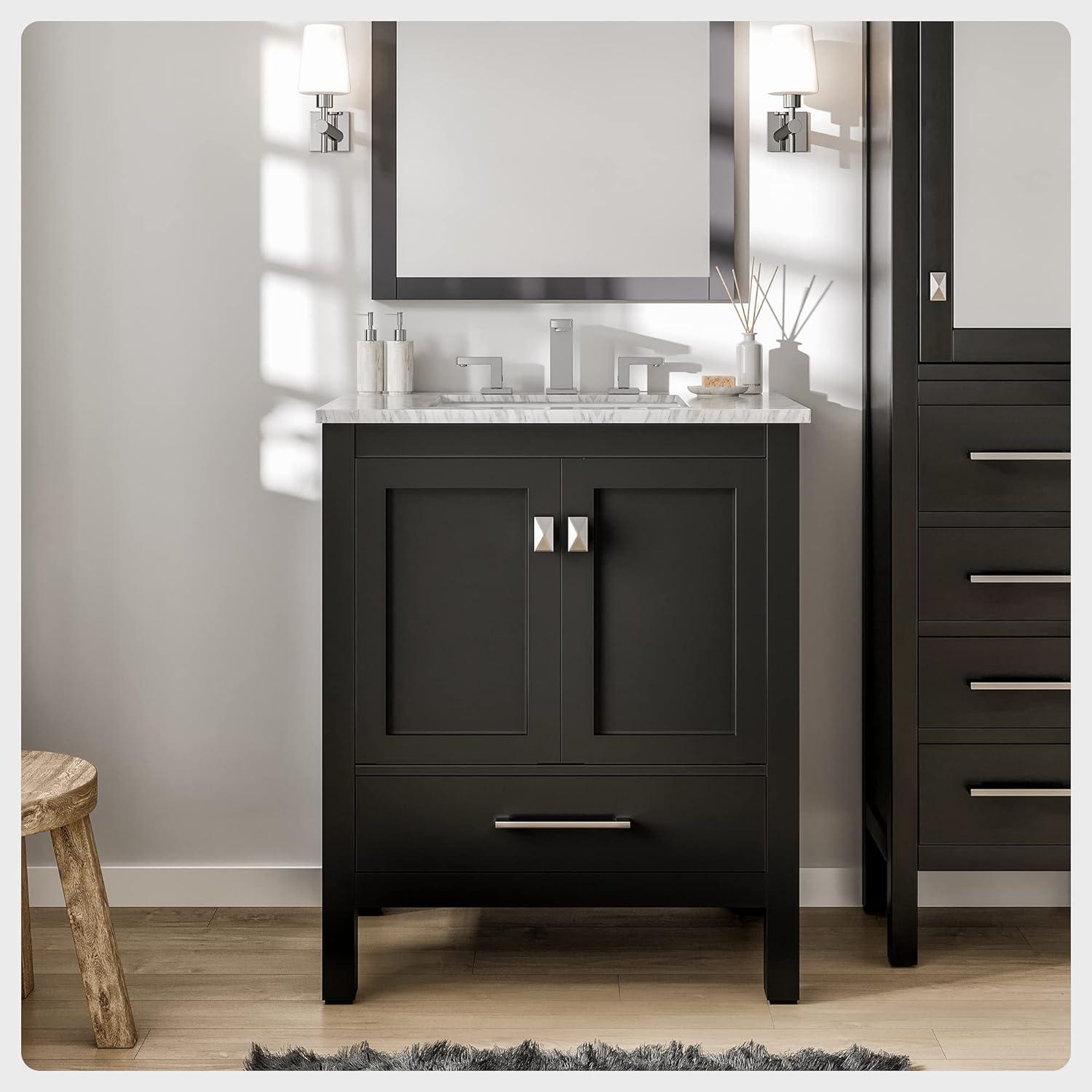 Eviva Aberdeen 30" Espresso Transitional Bathroom Vanity w/ White Carrara Top