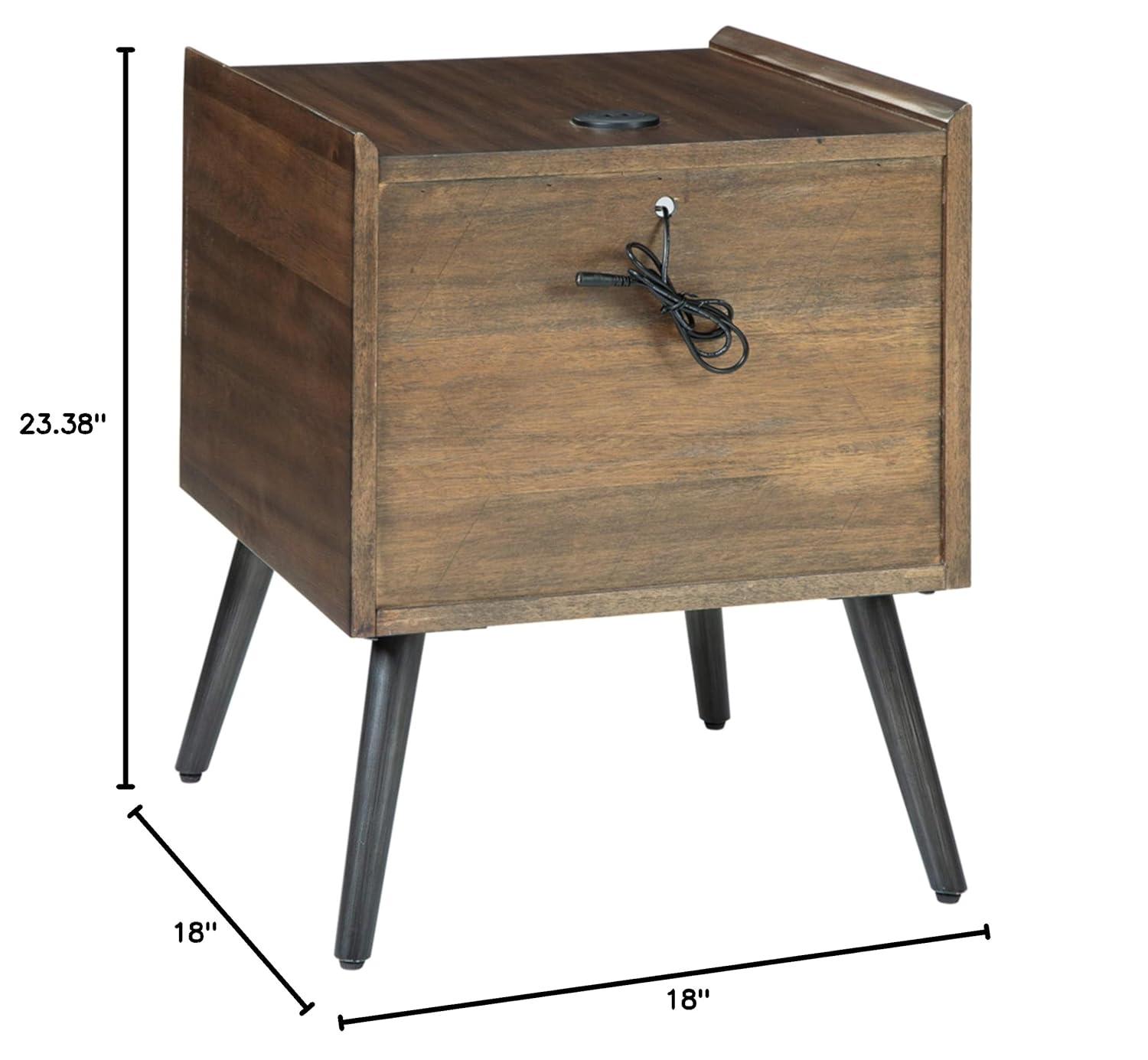 Signature Design by Ashley Calmoni Mid-Century Square End Table with 2 USB Charging Ports, Brown