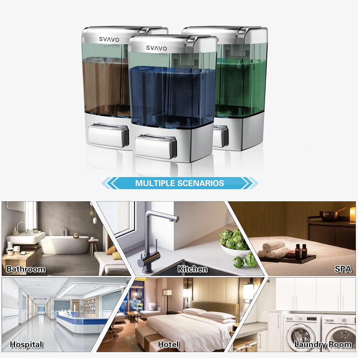 SVAVO Wall Mounted Soap Dispenser Kitchen Bathroom Manual Soap Dispenser Refillable Hand soap Dispenser for Liquid Contianers Shampoo Gel Chamber for Household Commerical 23.7oz (700ml) ABS