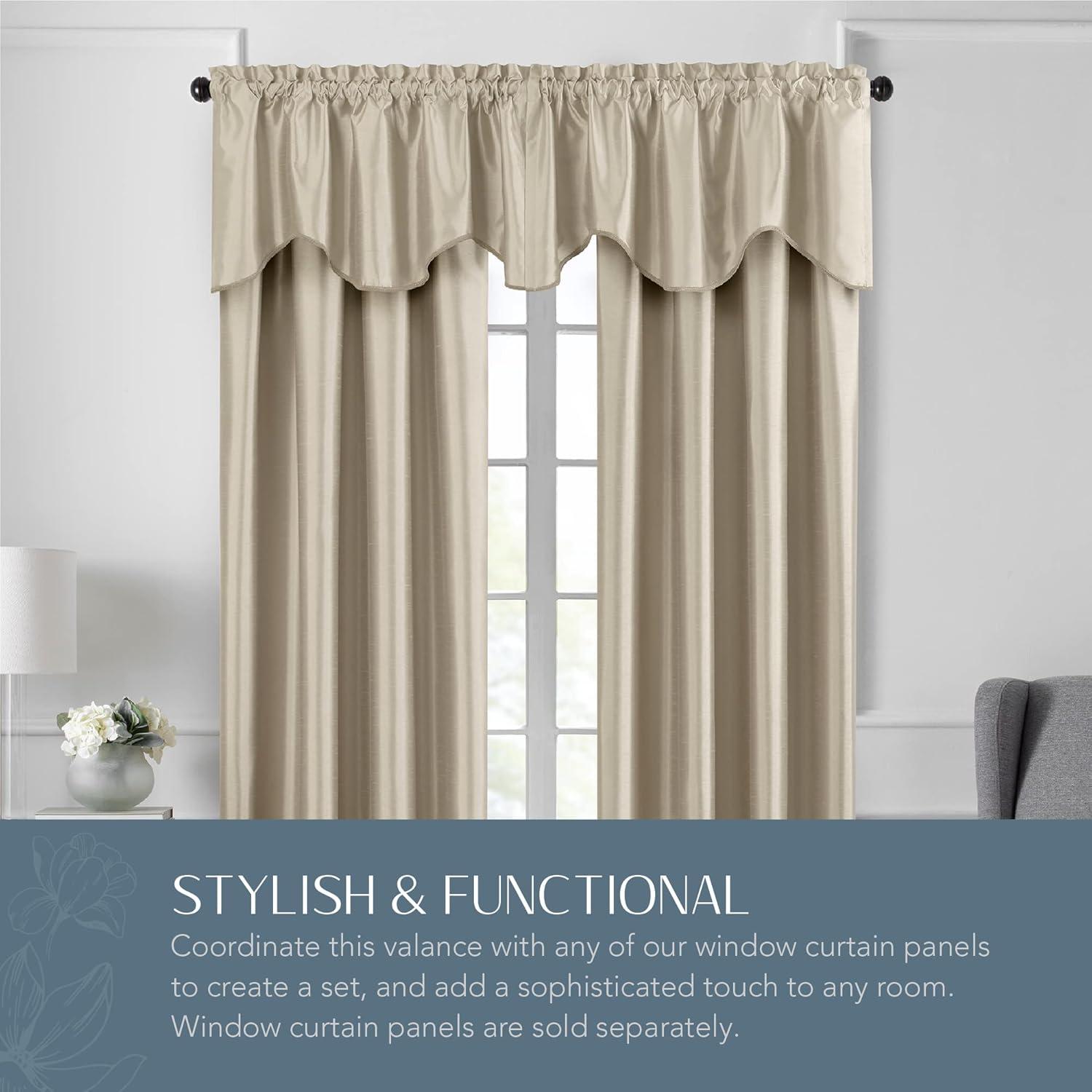 Elrene Colette Faux Silk Single Scalloped Window Valance - 50" x 21" - Elrene Home Fashions