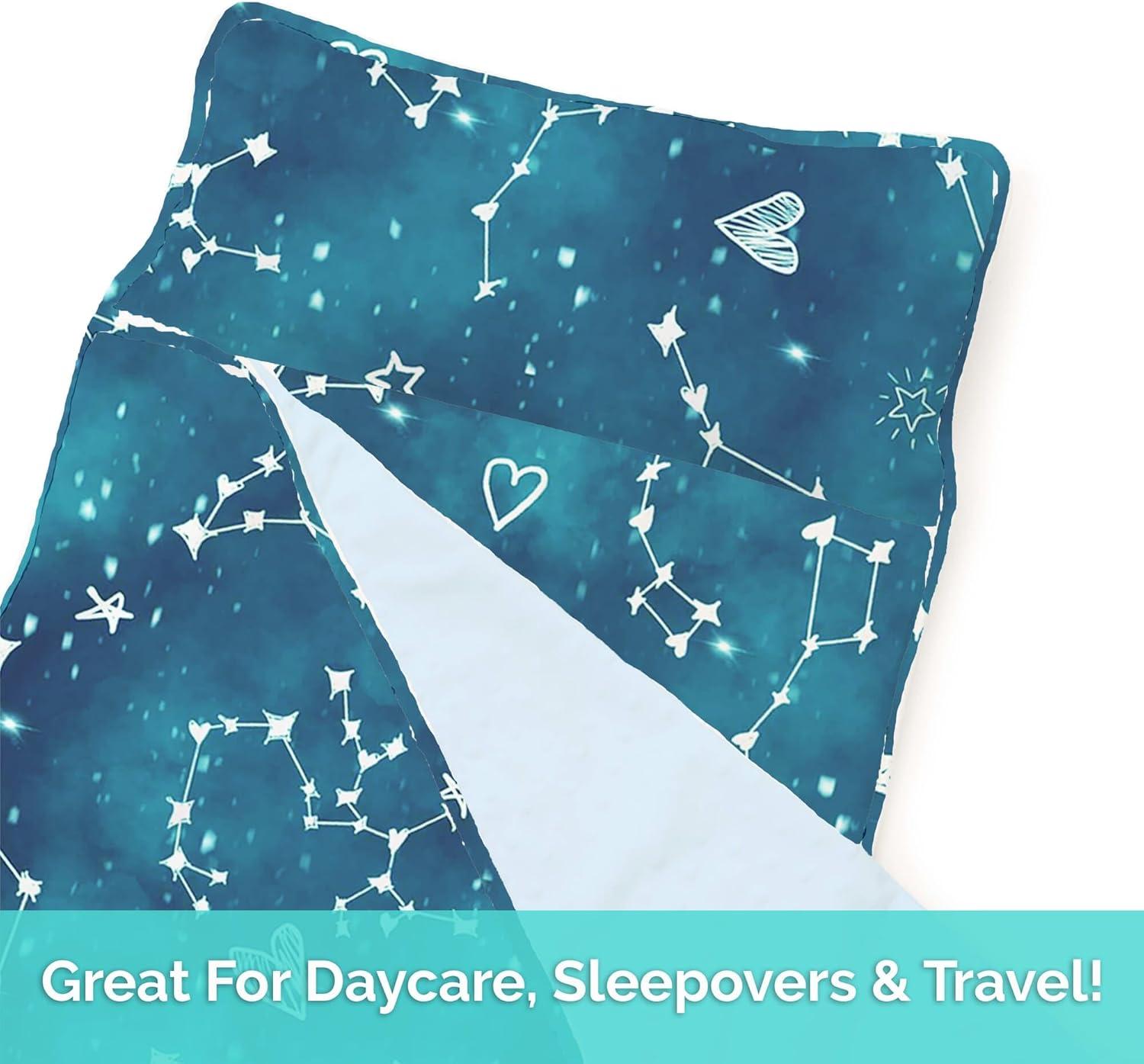 Toddler Nap Mat - Sleeping Bag for Kids with Removable Pillow and Ultra Soft Blanket for Preschool, Daycare, and Sleepovers - Night Sky