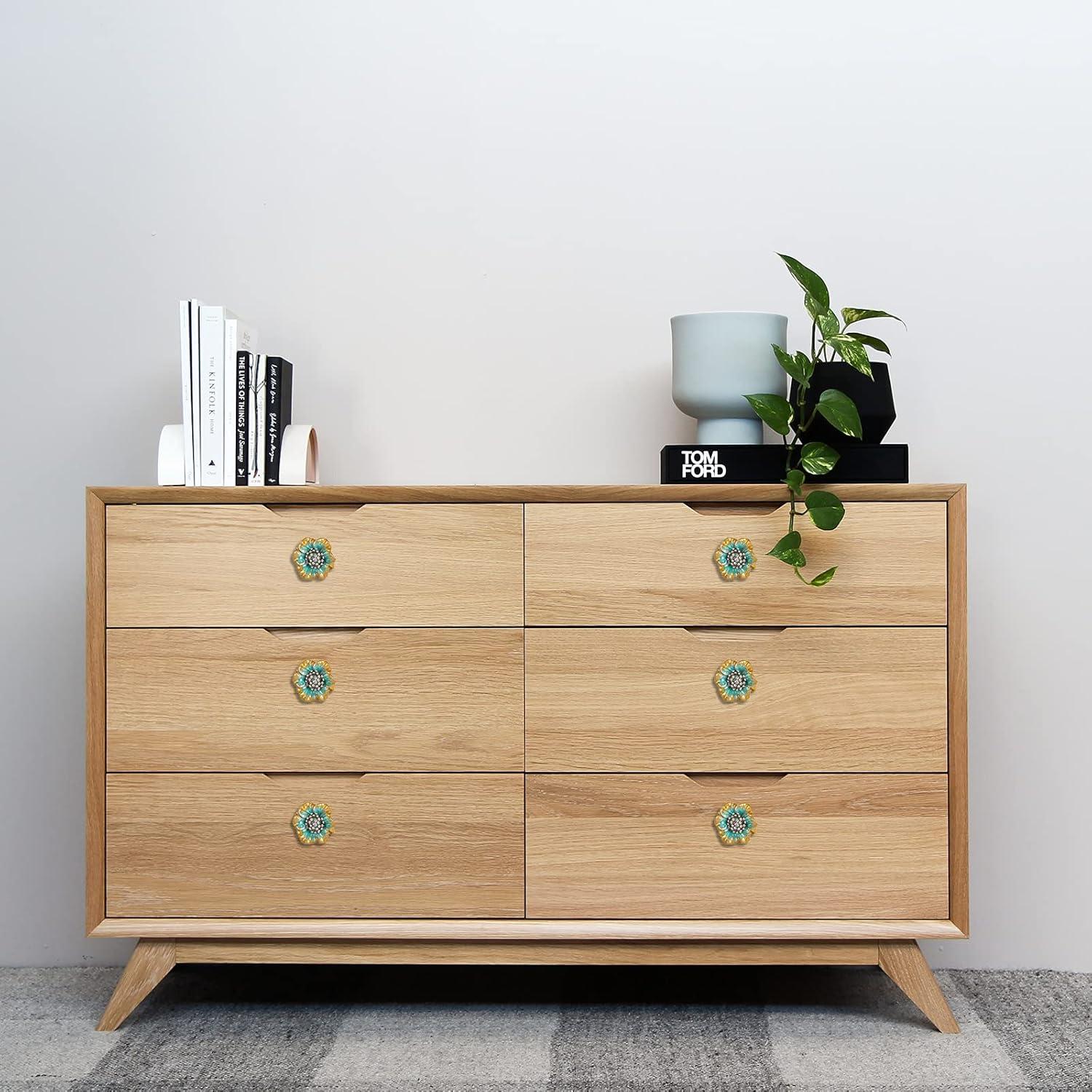 NIKKY HOME Cabinet Knob 2 Pack Flower Drawer Knob Decorative Vintage Door Cupboard Solid Metal Pulls Handles for Furniture Bedroom Living Room Bathroom Kitchen Cabinet Hardware, Green