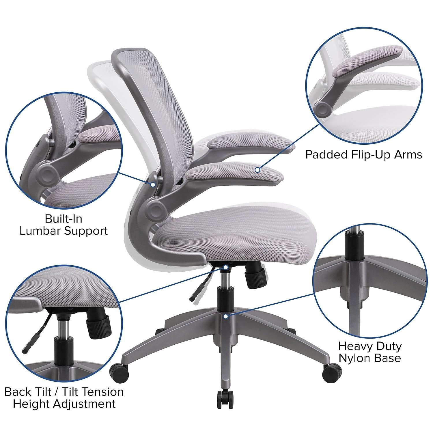 Flash Furniture Mid-Back Gray Mesh Swivel Ergonomic Task Office Chair with Gray Frame and Flip-Up Arms