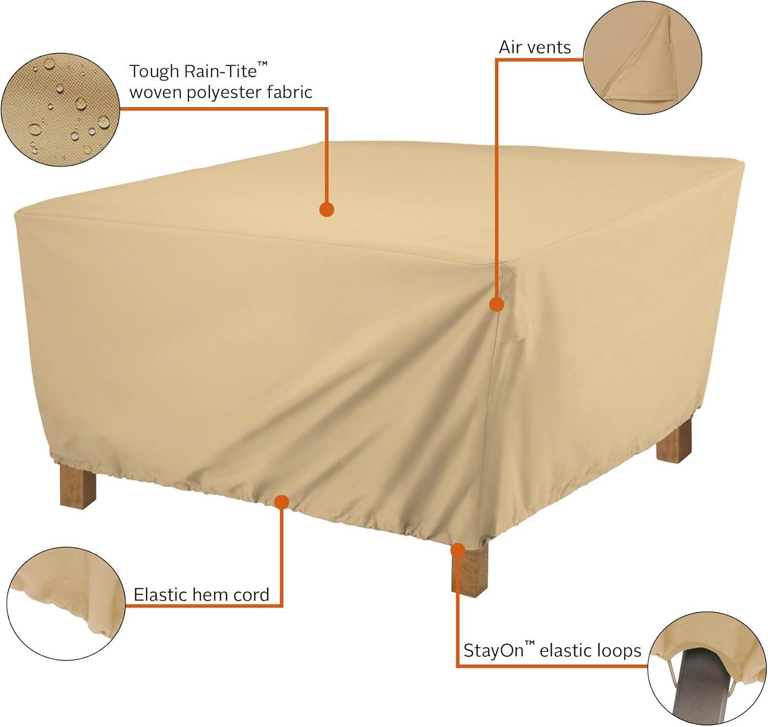 Beige Water-Resistant Square Outdoor Ottoman/Coffee Table Cover