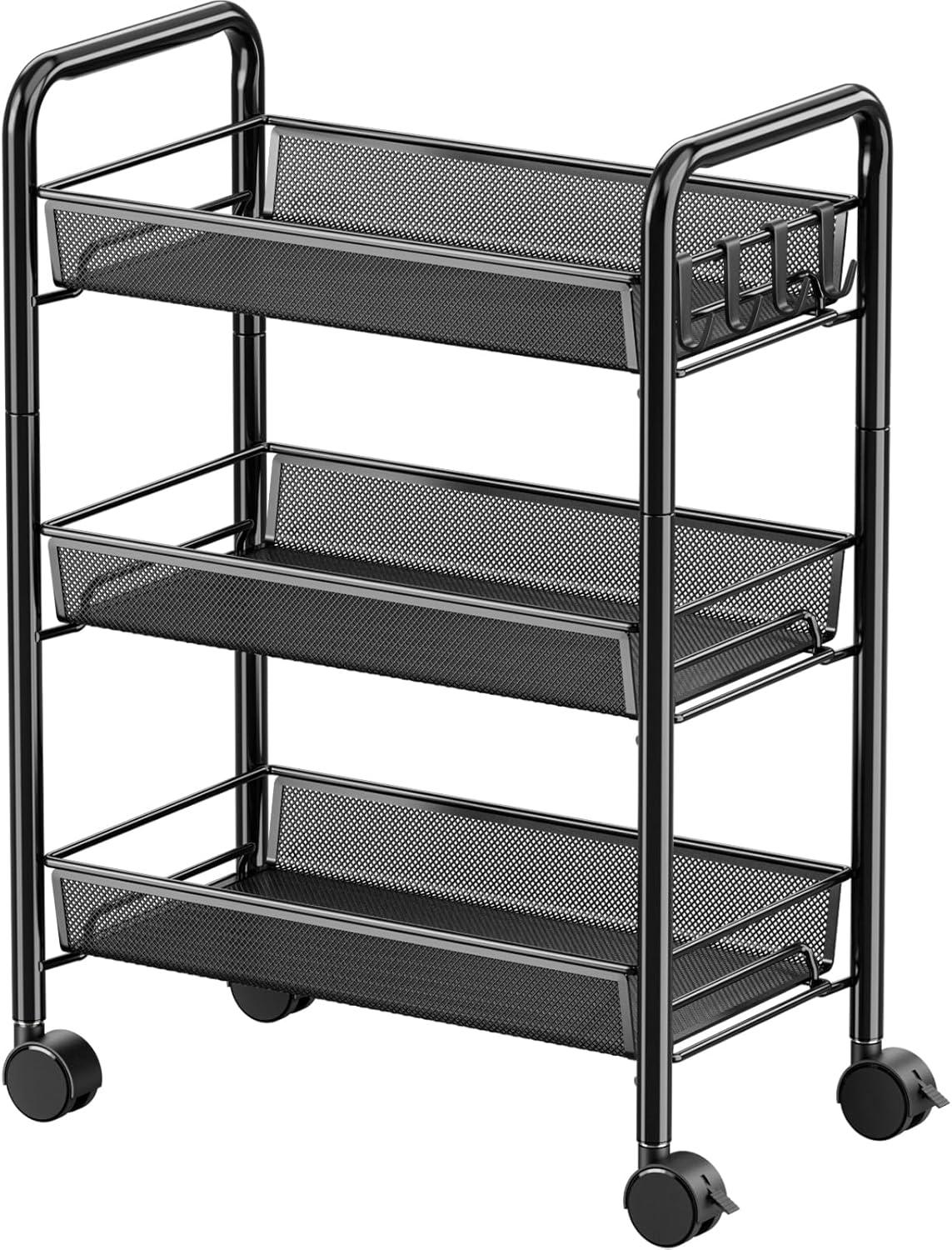 JANE EYRE 5-Tier Rolling Utility Storage Rack Cart on Wheels, Trolley Craft cart, Multi-Purpose Organizer Shelf, Black