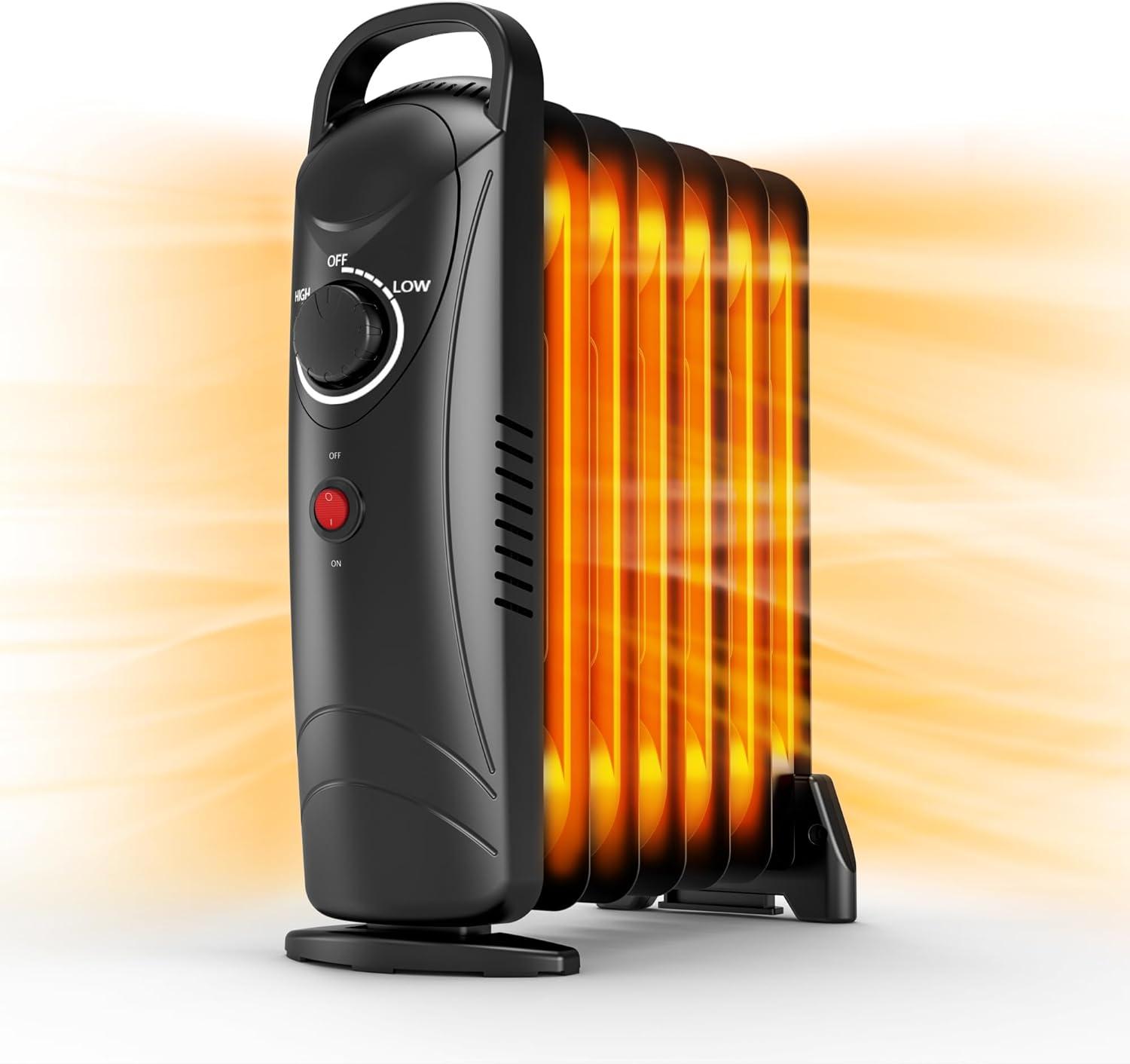 Air Choice Electric Mini 700W Oil Filled Radiator Heater with Adjustable Thermostat Up 120 Sq.Ft, Automatic Power-off for Indoor use