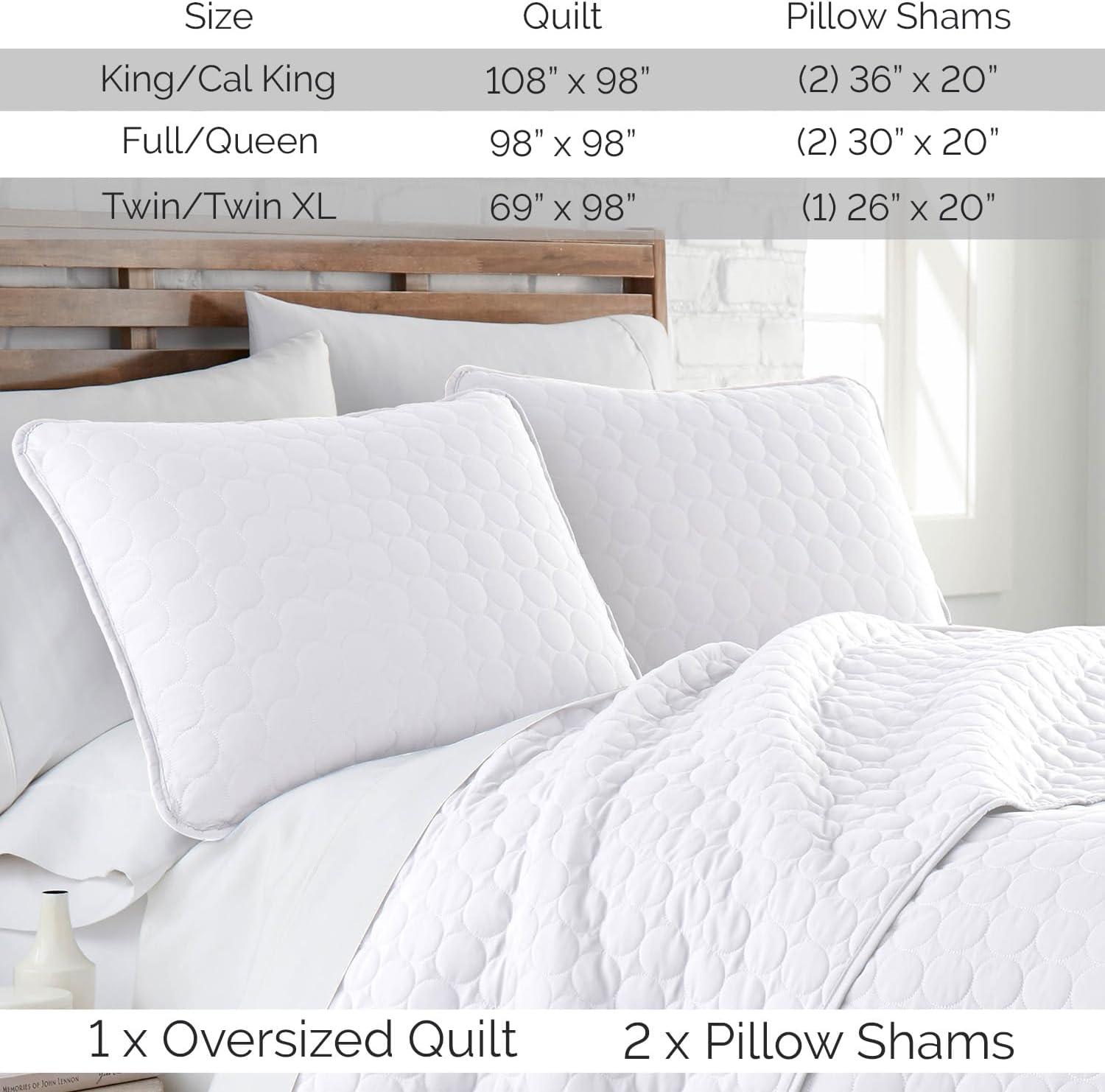 Southshore Fine Living, Inc. White Quilts Queen Size Set, Lightweight Summer Bedspread with 2 Quilted Pillow Shams, Cozy, Soft Circle-Stitch Design, Queen Size/Full Size, White