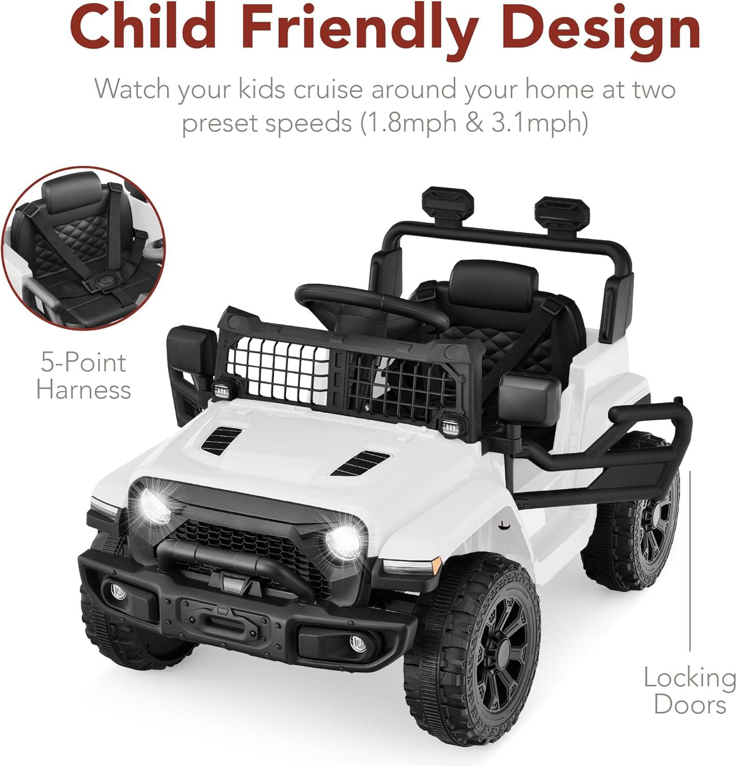 Best Choice Products 6V Kids Ride-On Truck Car w/ Parent Remote Control, 4-Wheel Suspension, LED Lights - White