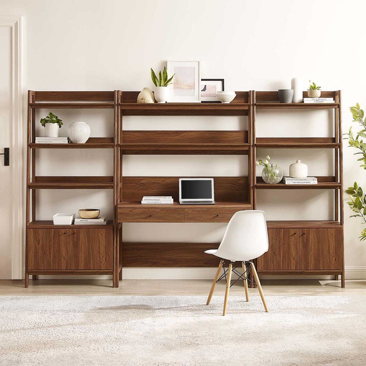 Modway Bixby 3-Piece Wood Office Desk and Bookshelf