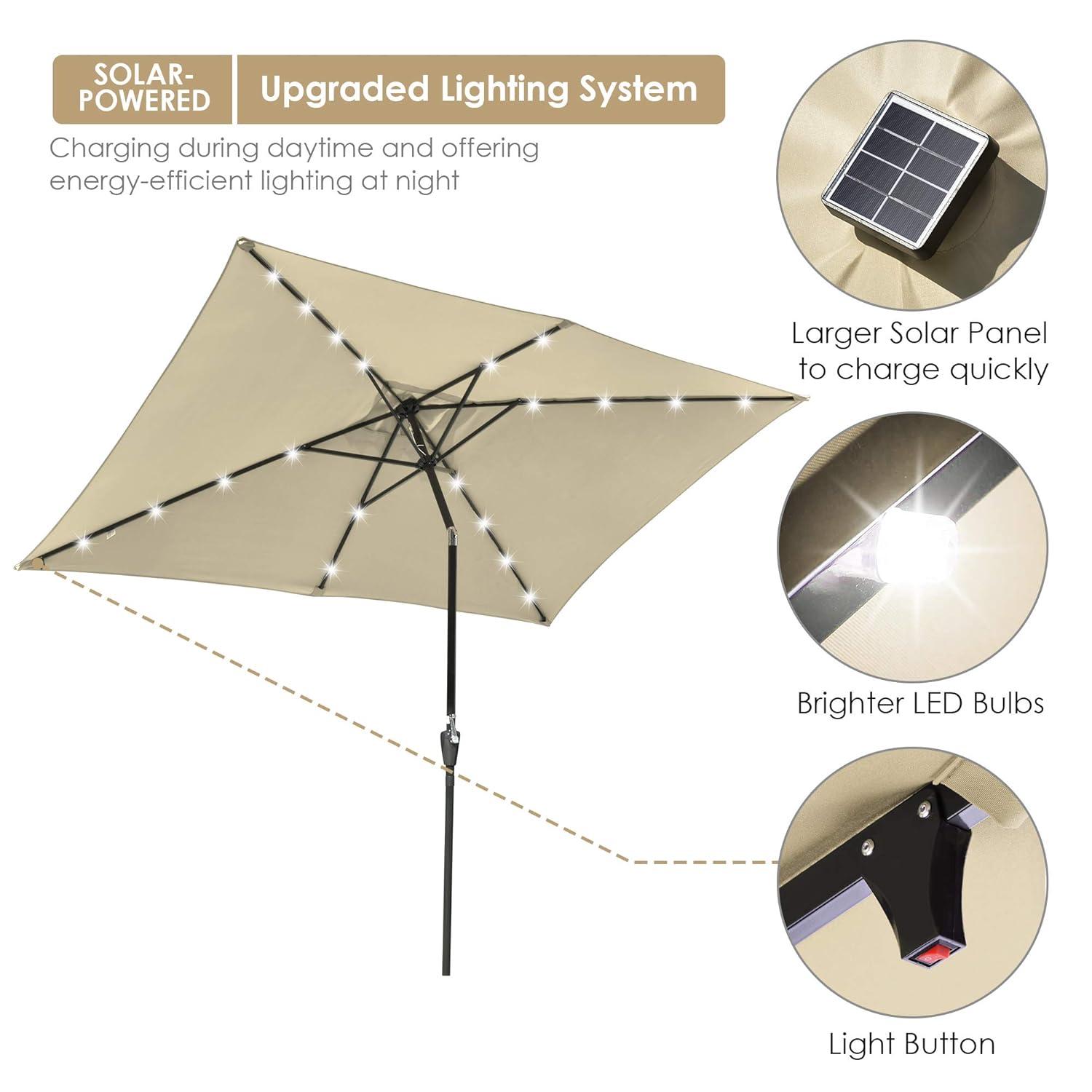 Latitude Run® 9 Feet Patio LED Solar Umbrella With Crank