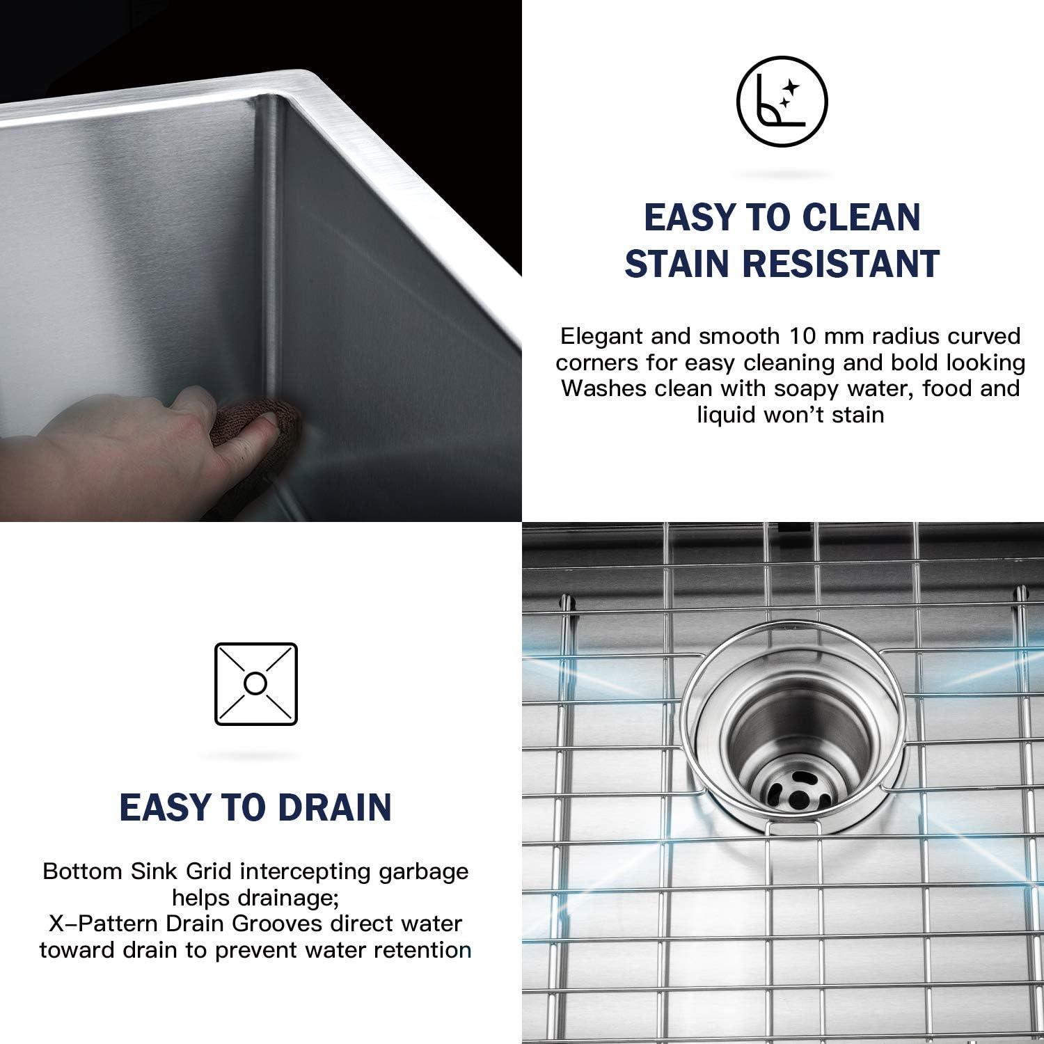 TORVA 13 x 15 Inch Undermount Kitchen Sink, Premium 304 Stainless Steel Bar Sink - 8 Inches Deep Basin Single Bowl Sink