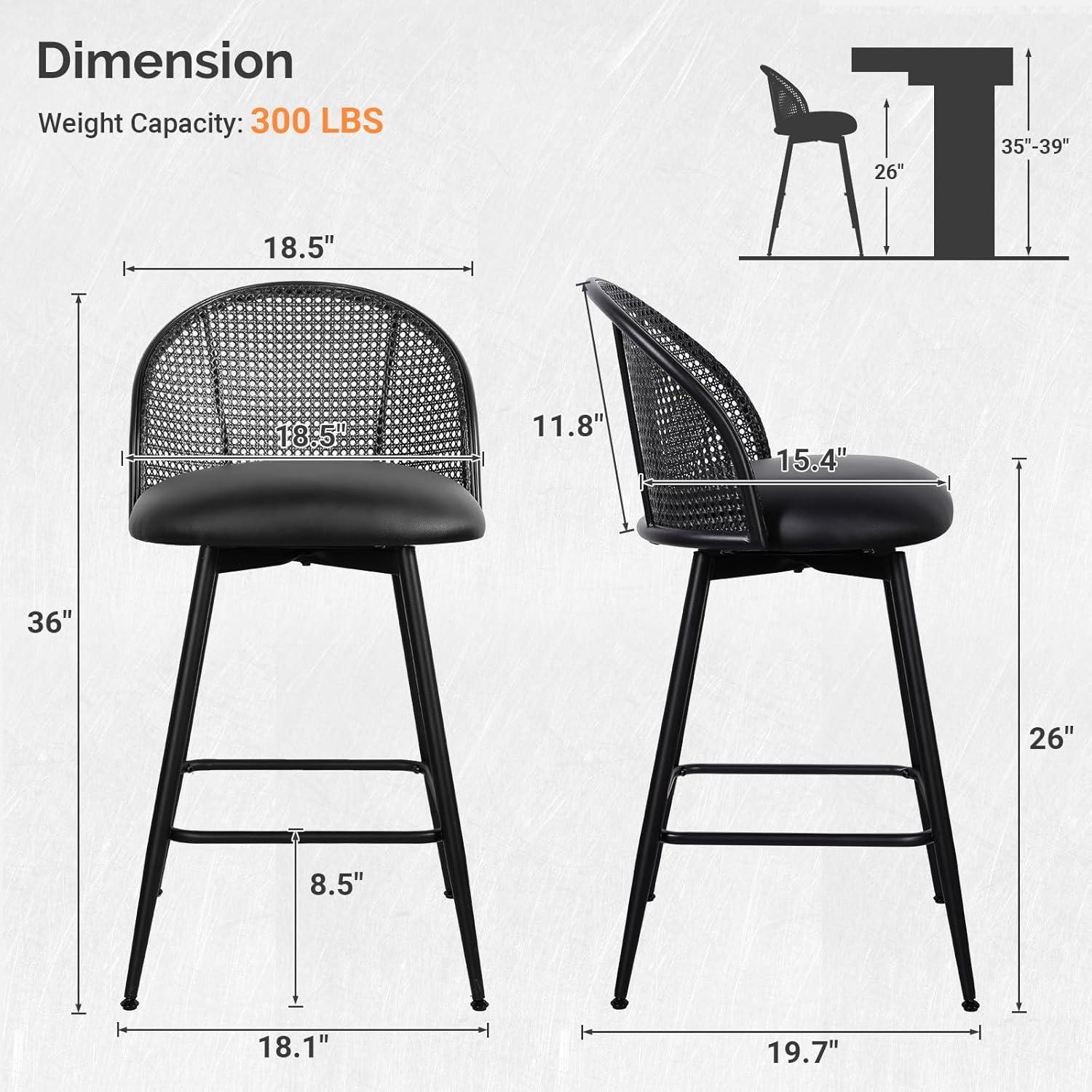 Cane Back Swivel Upholstered Counter & Bar Stool