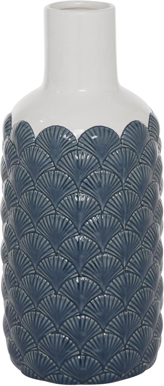 DecMode 13" Blue Ceramic Vase with Shell Designs