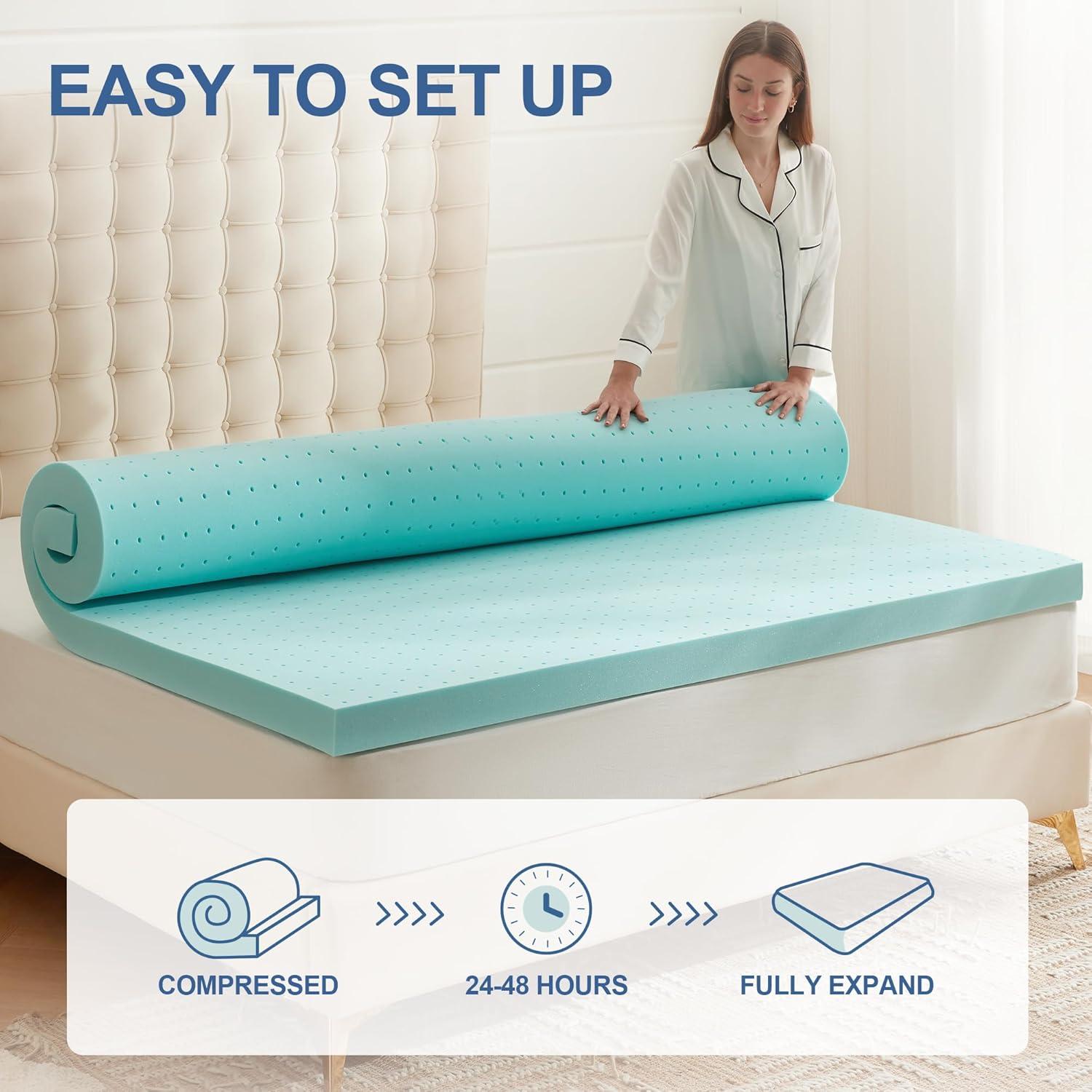 Beddle Memory Foam Mattress Topper, 2 inches King Size Mattress Pad,Pressure Relief for Back Pain