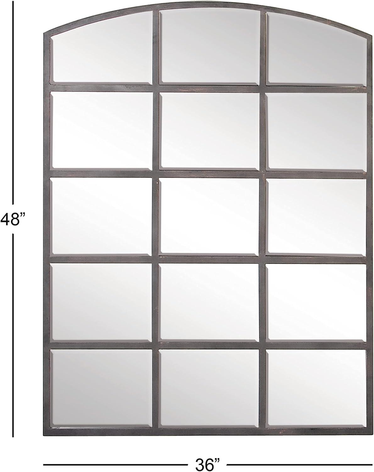 DecMode Geometric Window Pane Arch Wall Mirror, 36" W x 48"H, Dark Brown Finish