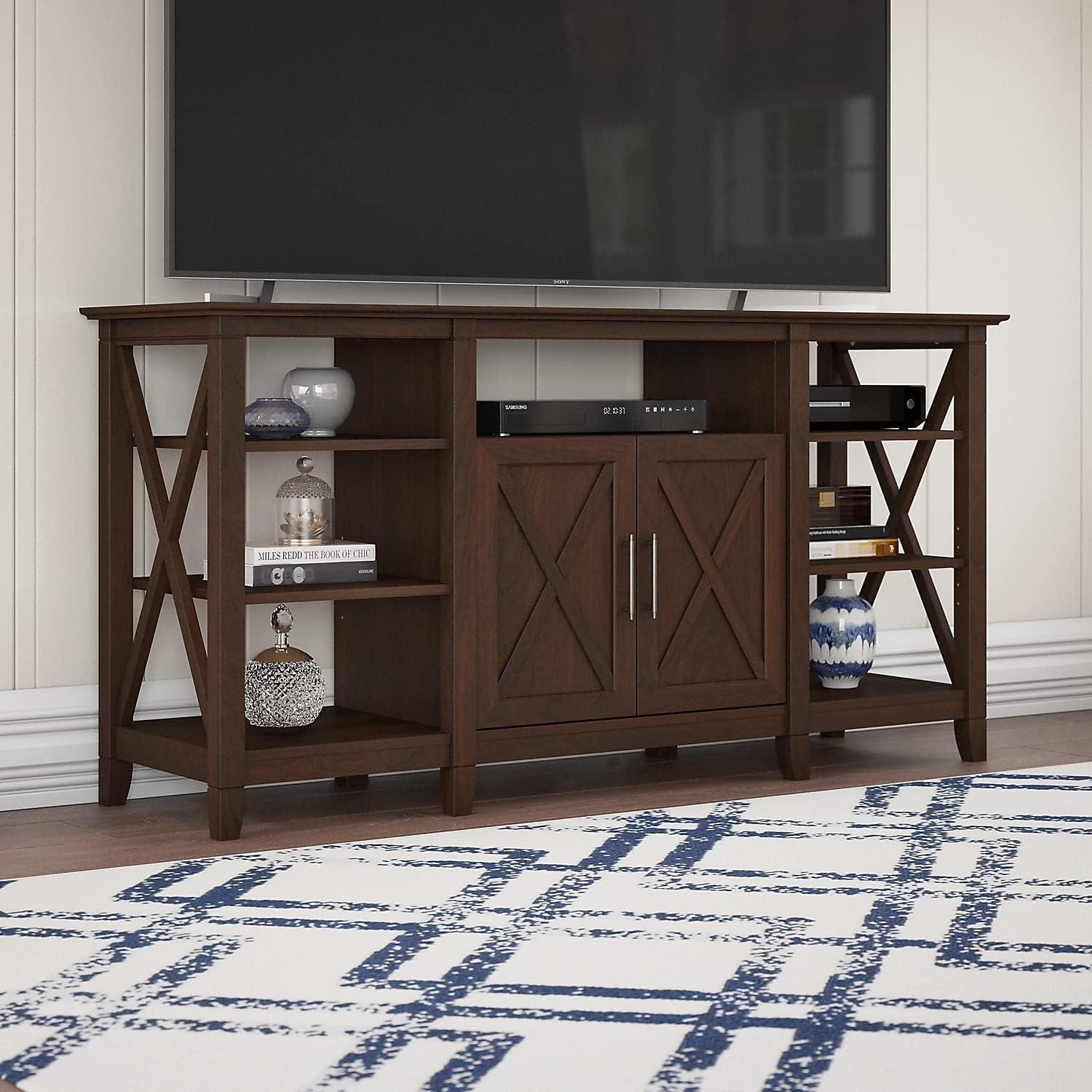 Bush Furniture Key West Tall TV Stand for 65 Inch TV in Bing Cherry, Farmhouse Entertainment Center with Storage