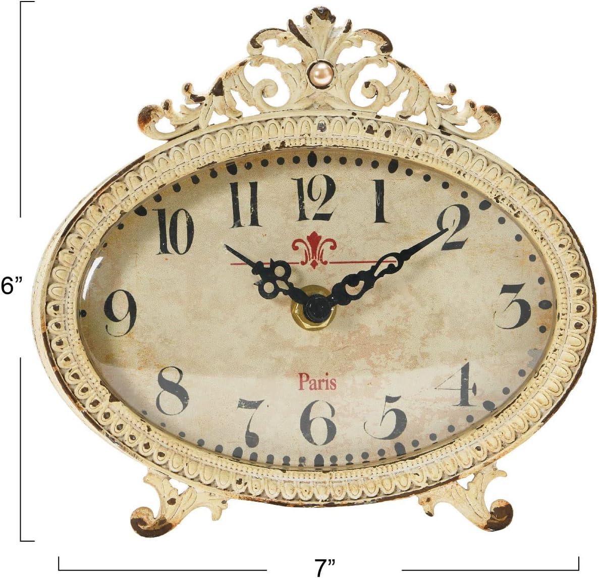 Storied HomeDistressed Pewter Mantel Clock, Cream