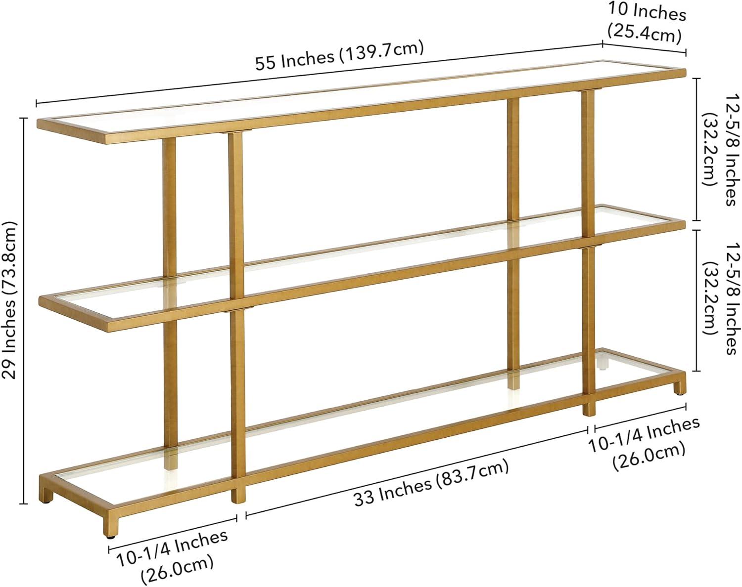 Greenwich Cantilevered Brass Console Table with Tempered Glass