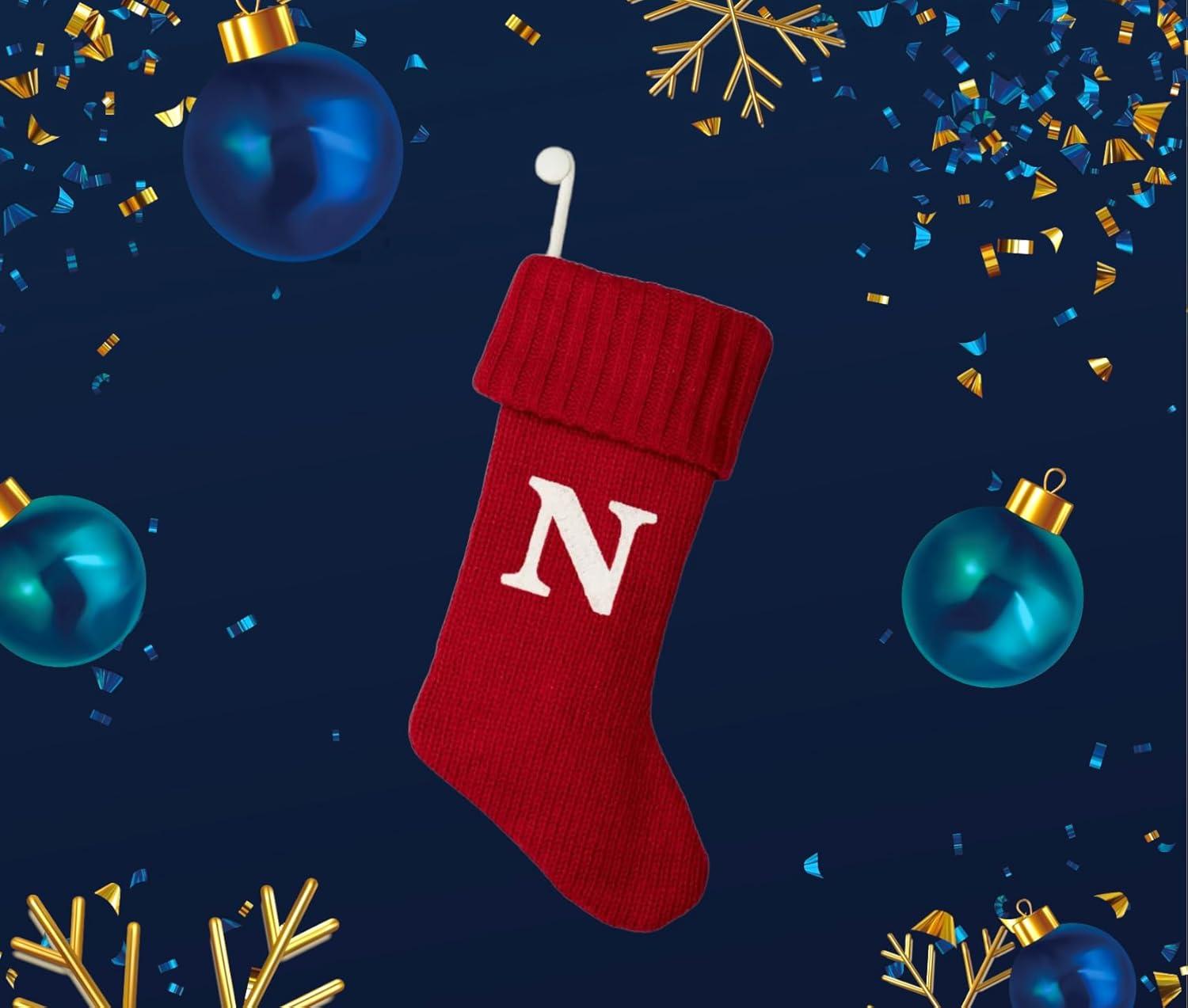 Wondershop Christmas Holiday Red Thick Knit Stocking 20" Monogram Letter N