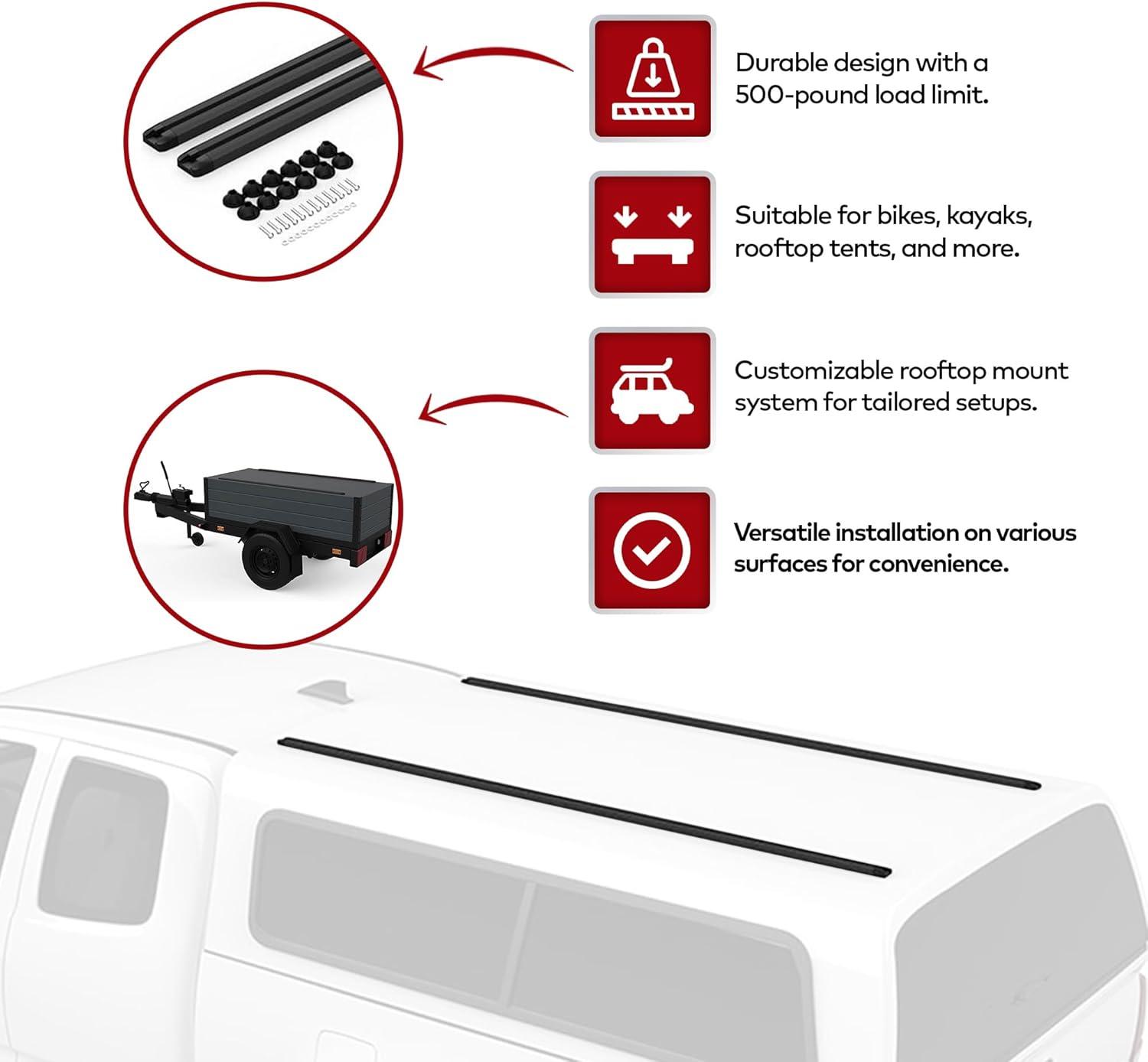 Yakima HD Track 60 Inch Car Roof Top Custom Rack Mounting Applications with CapNuts for SkyLine, OverHaul HD, and OutPost HD Systems, Black