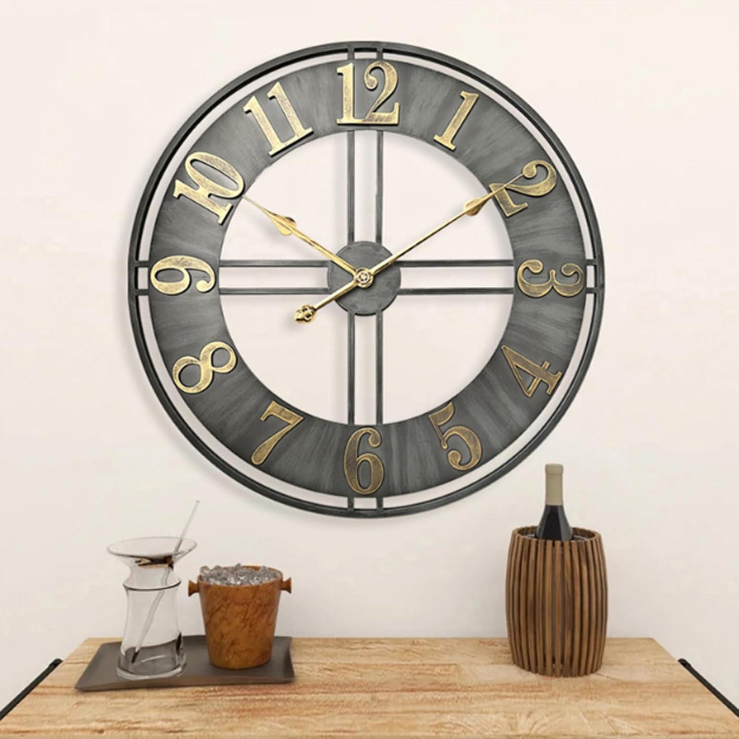 Oversized Black Metal Analog Wall Clock with Arabic Numerals